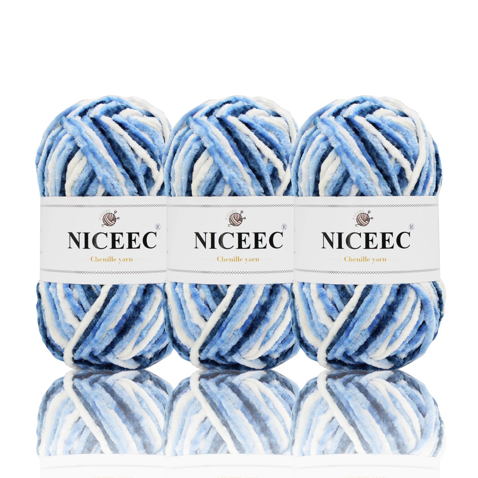 NICEEC 3 Skeins Soft Chenille Yarn Blanket Yarn for Knitting Fancy Yarn for Crochet Weaving DIY Craft