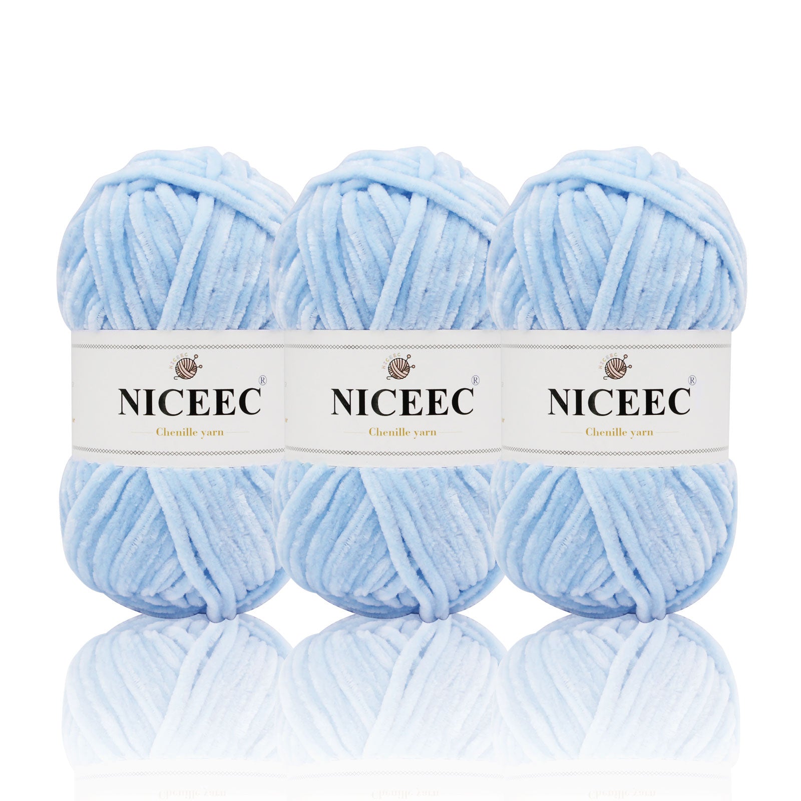 NICEEC 3 Skeins Soft Chenille Yarn Blanket Yarn for Knitting Fancy Yarn for Crochet Weaving DIY Craft