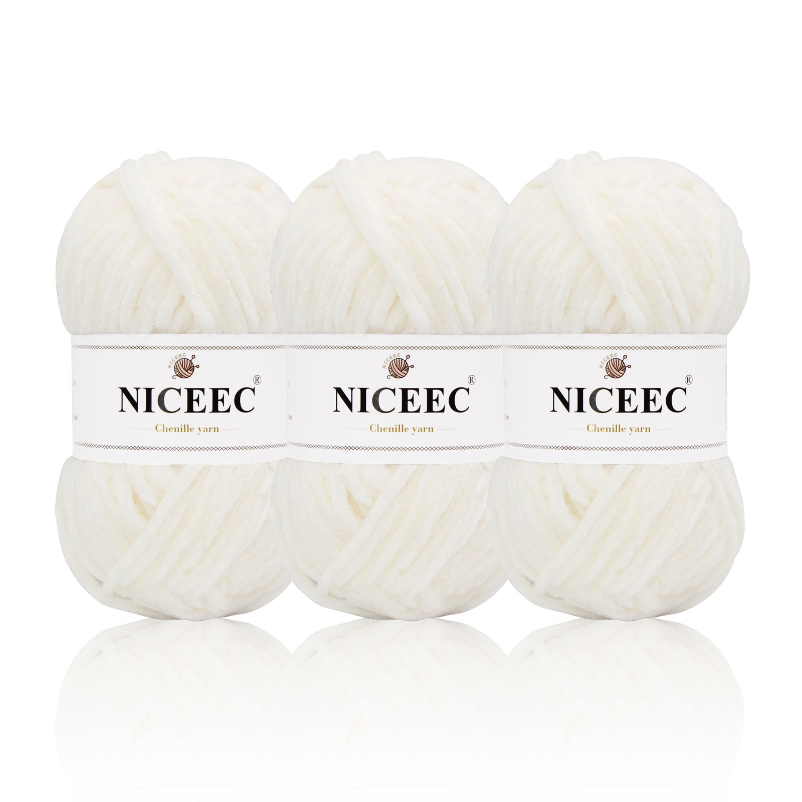 NICEEC 3 Skeins Soft Chenille Yarn Blanket Yarn for Knitting Fancy Yarn for Crochet Weaving DIY Craft