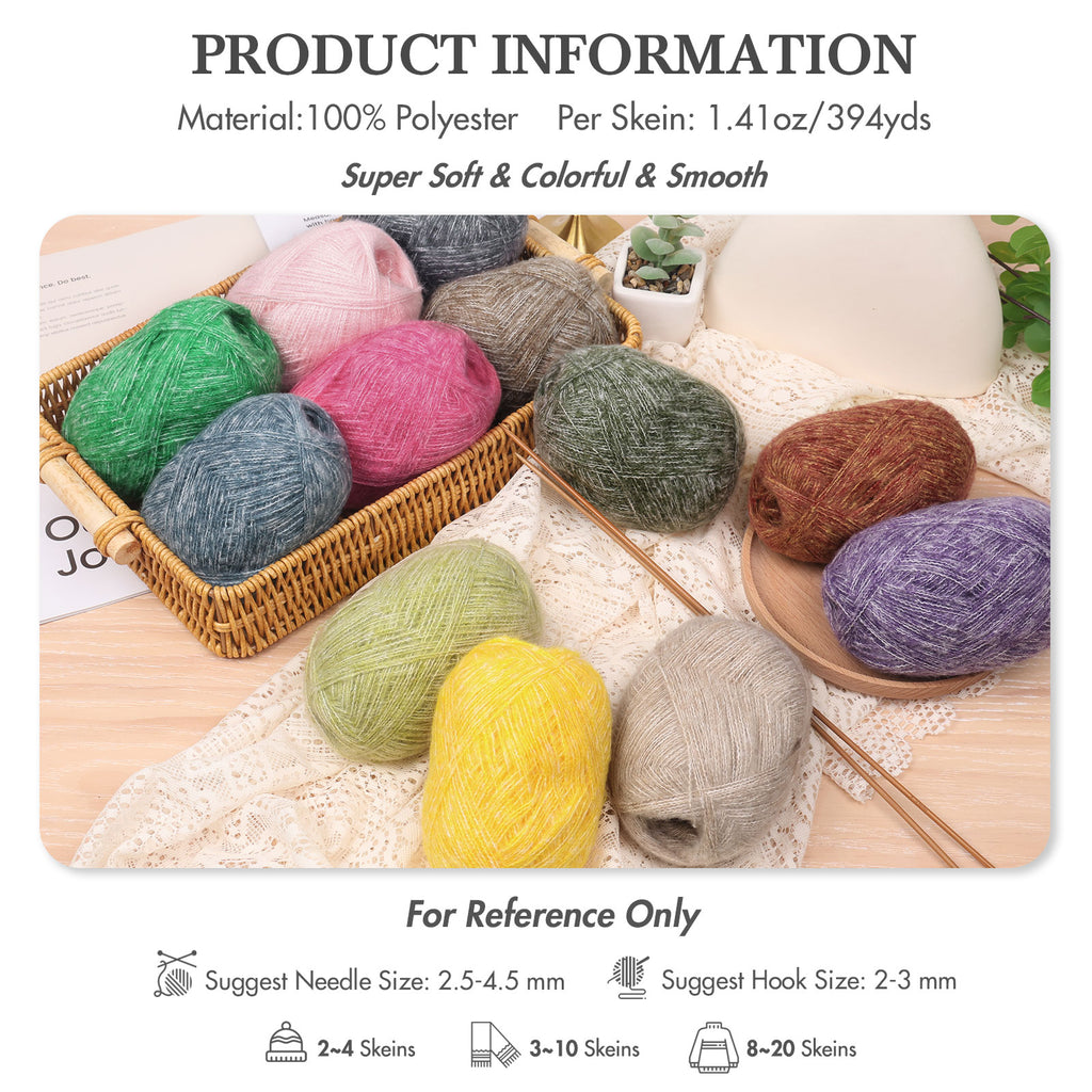 NICEEC 4 Skeins Colorful Pile Yarn, Super Soft & Single Ply, Superfine & Thin Yarn for Crochet & Knitting, 100% Polyester, Total 5.64oz/1247yds