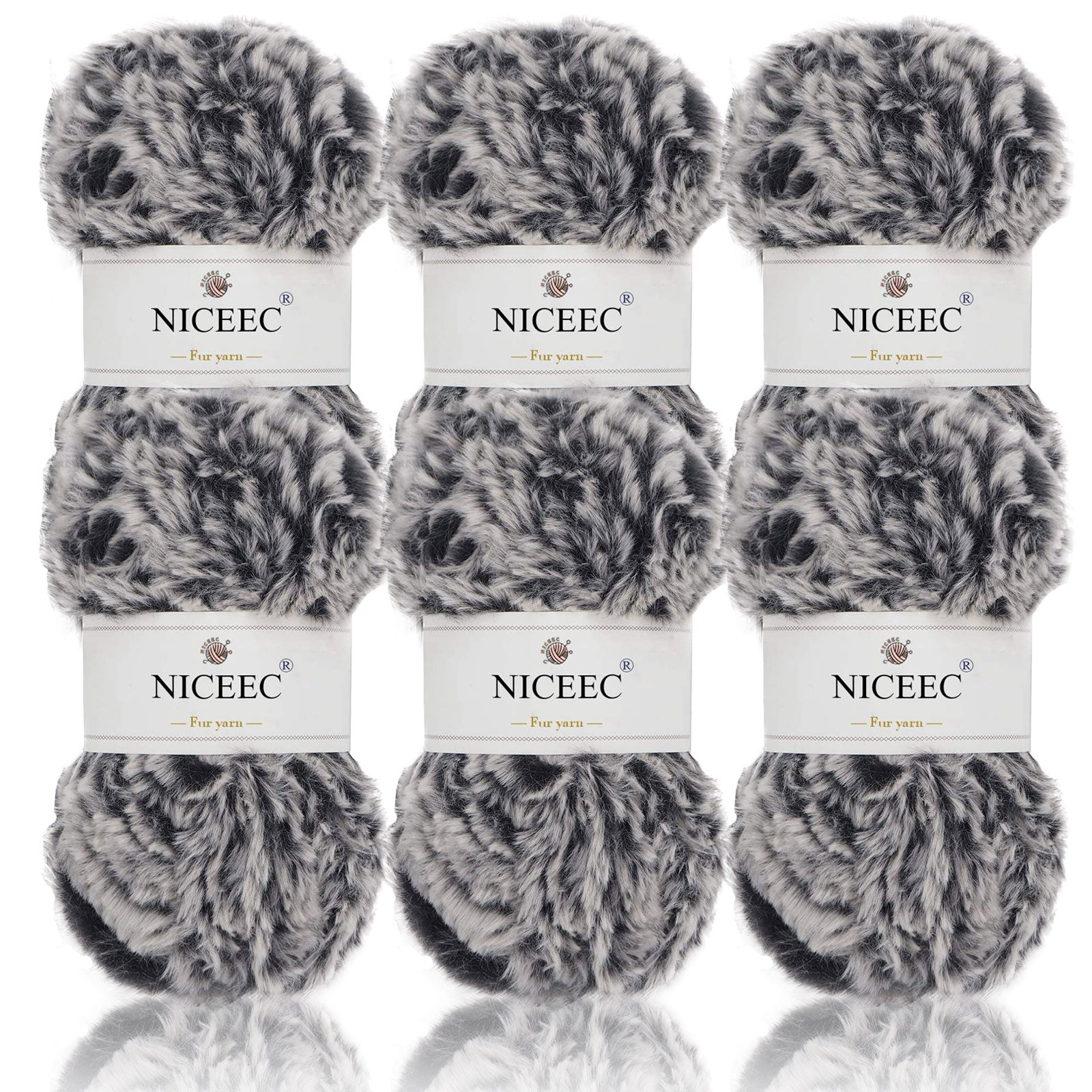 NICEEC 2 Skeins Super Soft Fur Yarn Chunky Fluffy Faux Fur Yarn Eyelash Yarn for Crochet Knit -Total Length 2×32m(2×35yds,50g×2)