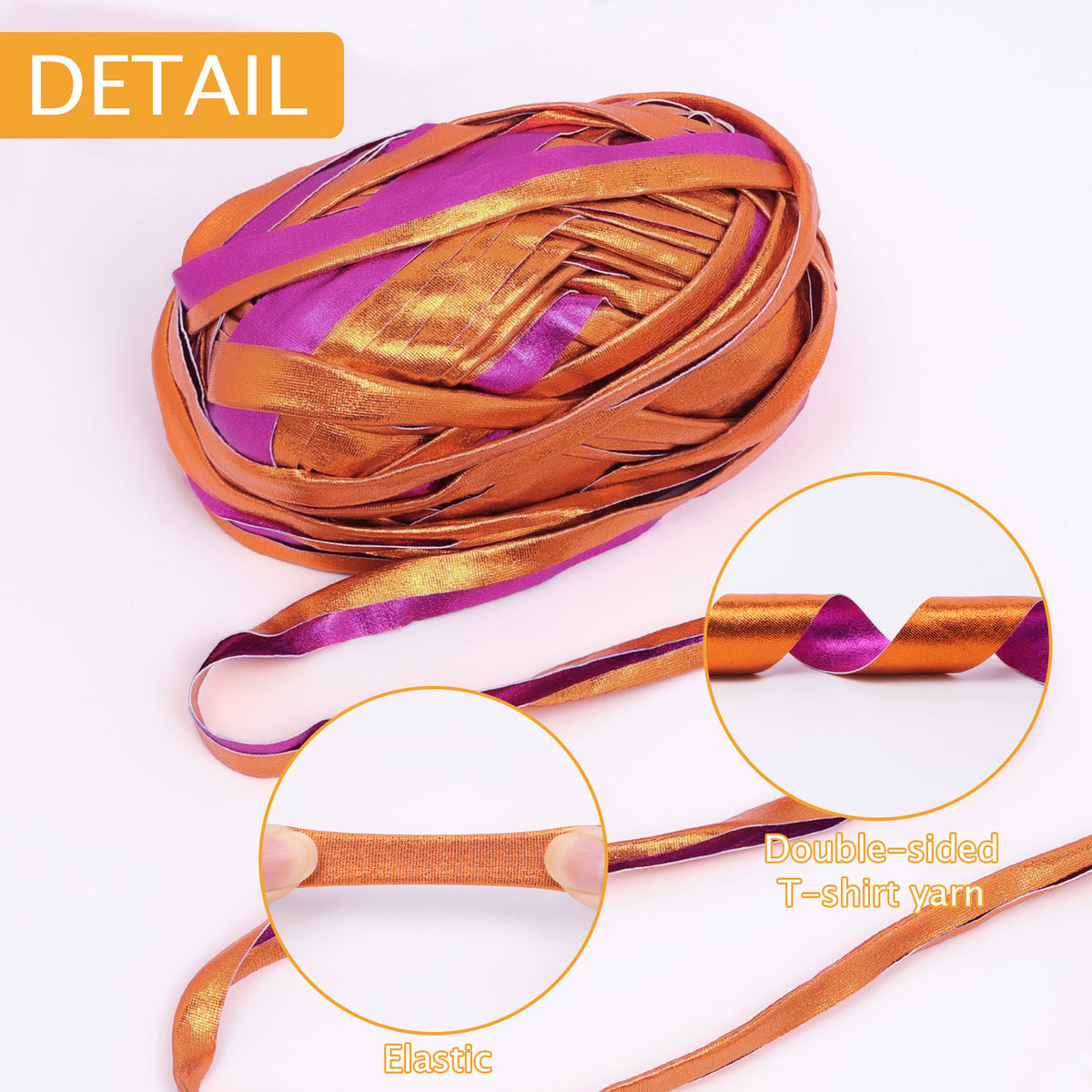 NICEEC 2 Skeins Metal T-Shirt Yarn, Bright, Glossy, Crochet & Knitting, Fabric Cloth Yarn with Double-Side Color, Handmade DIY Craft Bag Basket Cushion-Totle Length 64yds(7.1oz) - Gold