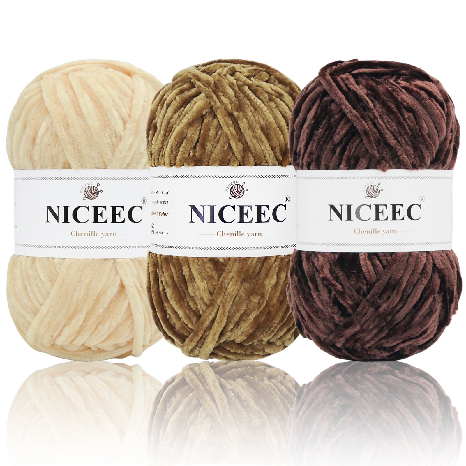 NICEEC 3 Skeins Soft Chenille Yarn Blanket Yarn for Knitting Fancy Yarn for Crochet Weaving DIY Craft