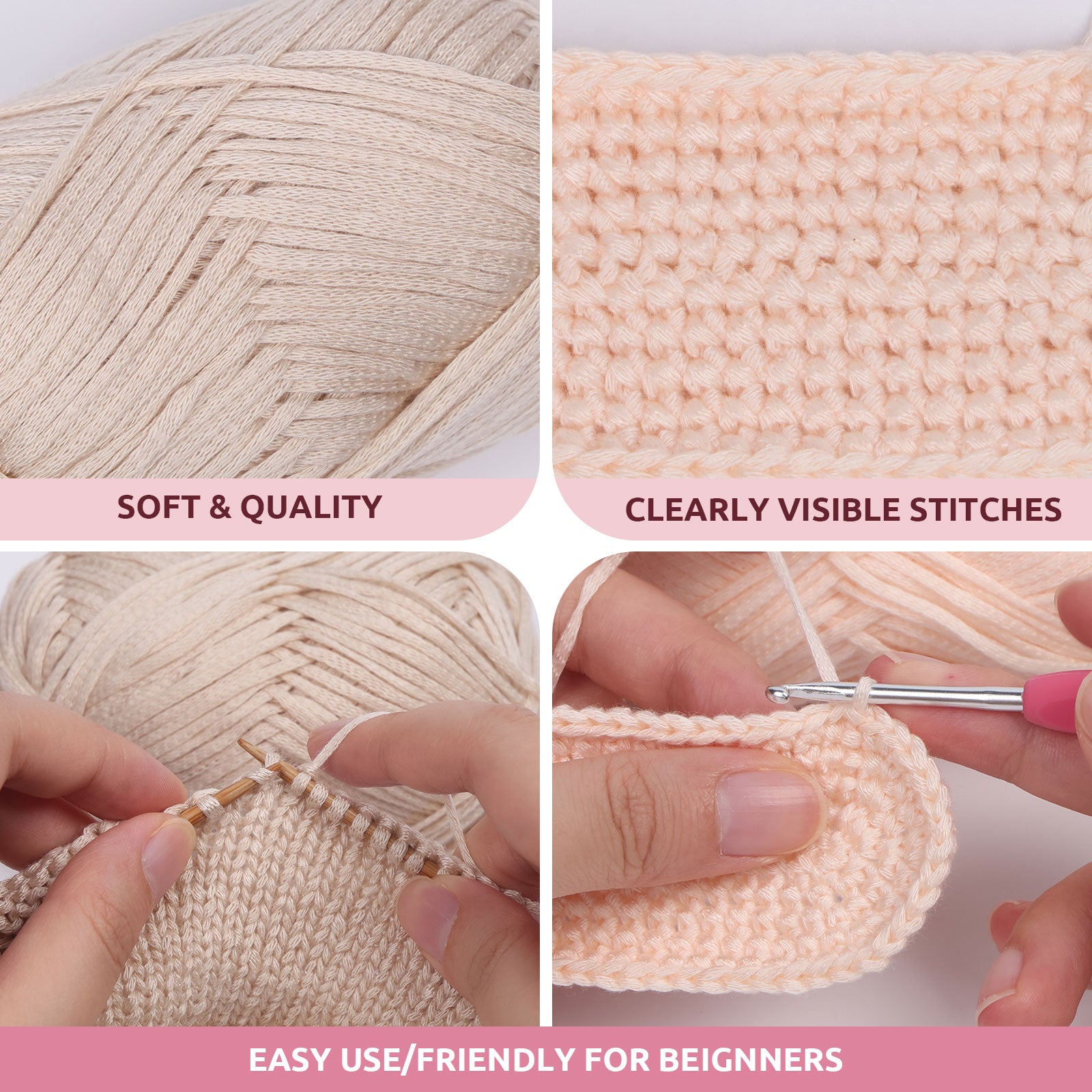 NICEEC 4 Skeins Soft Tube Yarn, 100% Acrylic, Easy Crochet & Knitting, Beginner Friendly, DIY Craft Yarn