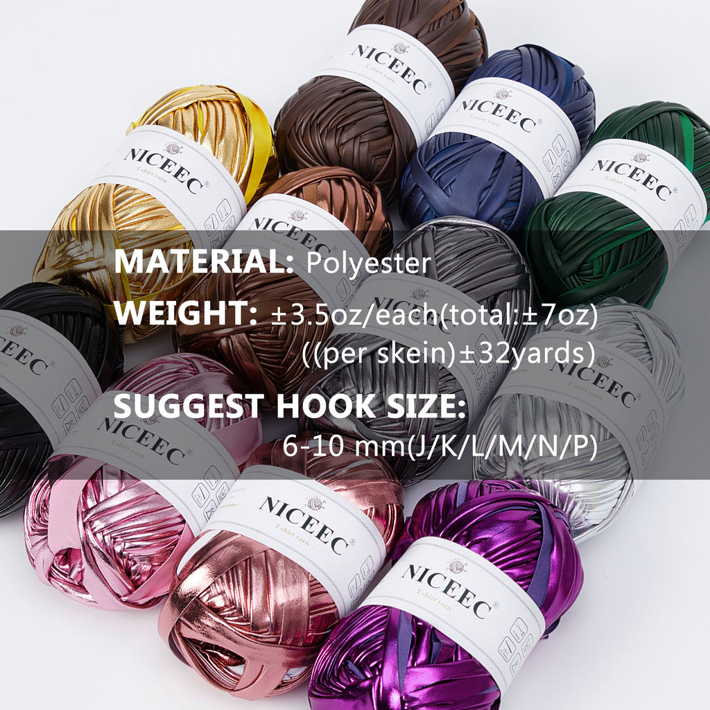 NICEEC 2 Skeins Metal T-Shirt Yarn, Bright, Glossy, Crochet & Knitting, Fabric Cloth Yarn with Double-Side Color, Handmade DIY Craft Bag Basket Cushion-Totle Length 64yds(7.1oz) - Gold