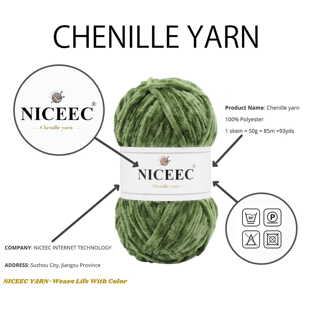 NICEEC 3 Skeins Soft Chenille Yarn Blanket Yarn for Knitting Fancy Yarn for Crochet Weaving DIY Craft