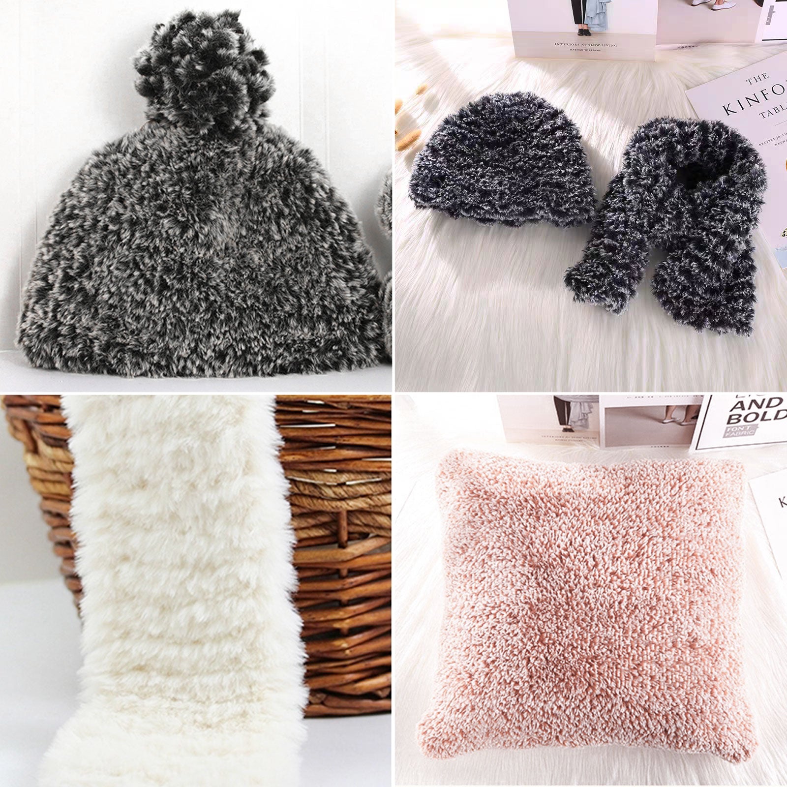 NICEEC 3 Skeins Chunky Fur Yarn - Super Soft Faux Fur, Fluffy & Fuzzy, Eyelash Yarn for Crochet & Knitting (84yds/15.9oz)