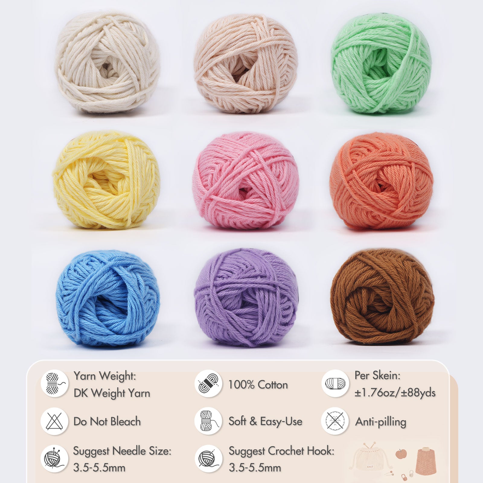 NICEEC Soft Baby Cotton Yarn, DK Weight, DIY Craft Blanket Yarn for Crochet & Knitting