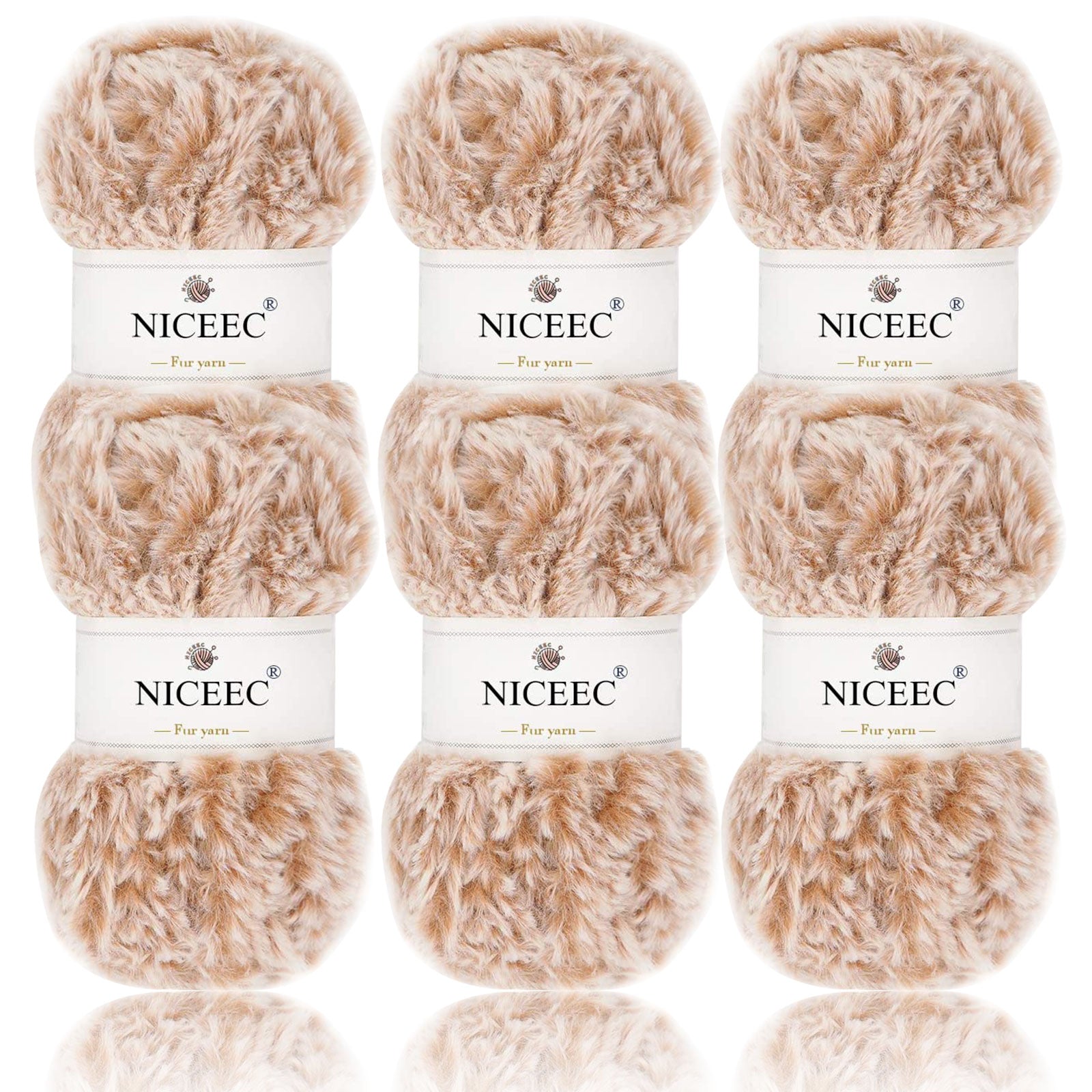 NICEEC 2 Skeins Super Soft Fur Yarn Chunky Fluffy Faux Fur Yarn Eyelash Yarn for Crochet Knit -Total Length 2×32m(2×35yds,50g×2)