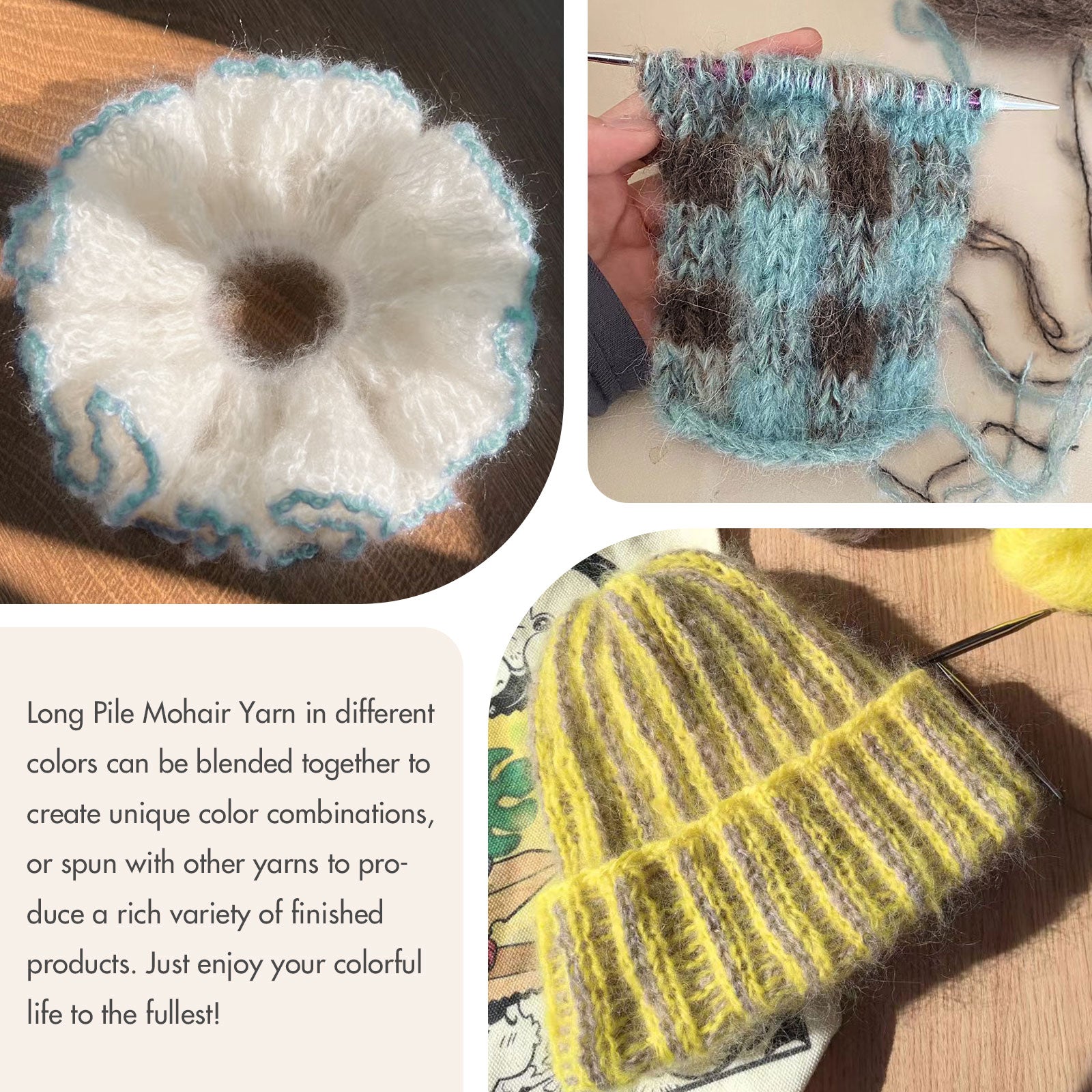 NICEEC 2 Skeins Long Pile Mohair Yarn, Fluffy & Fuzzy, Luxurious & Thin, Slik Wool Blend Yarn for Crochet & Knitting