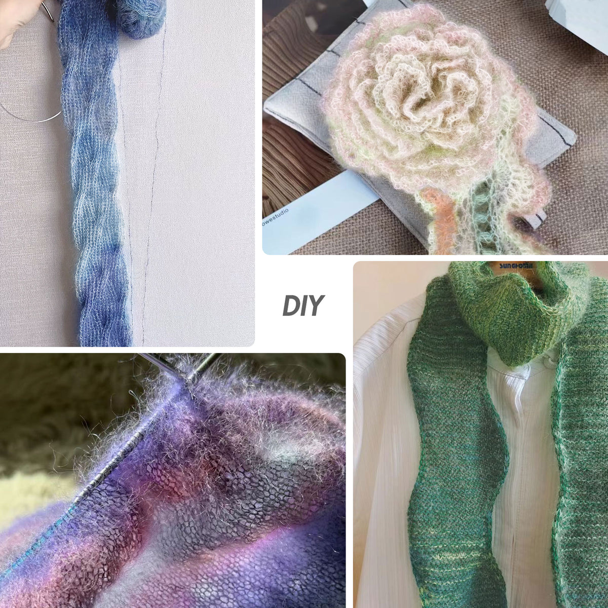 NICEEC 2 Skeins Fancy Mohair Blend Yarn Crochet & Knitting, Fluffy & Fuzzy, Soft & Fancy, Colorful Thin Yarn, DIY Craft Yarn with Self-striping Total 3.53oz/438yds