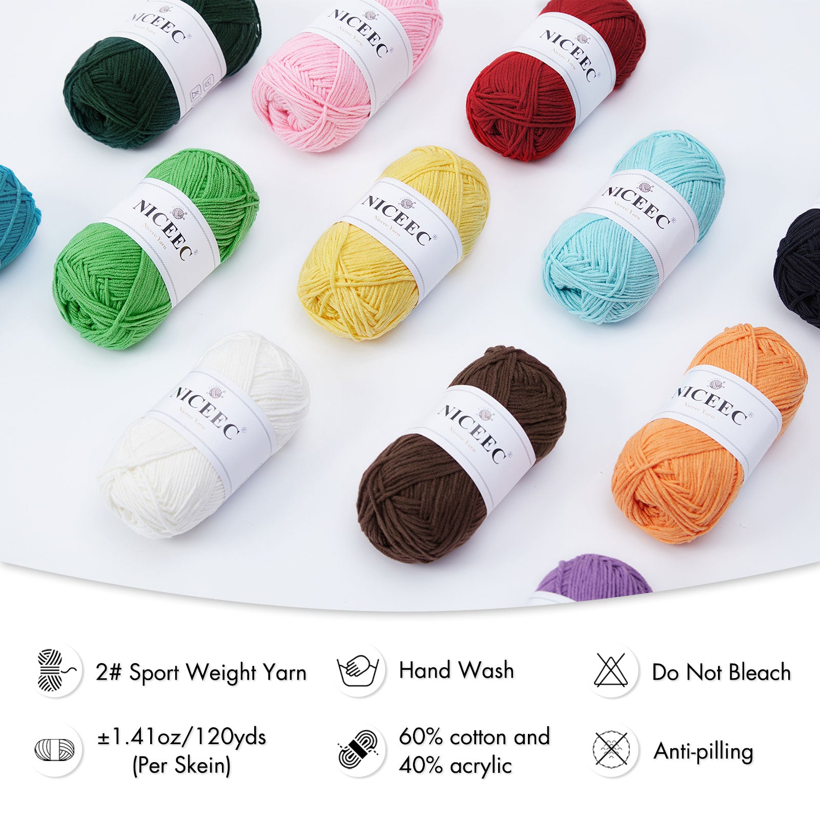 NICEEC 5 Skeins Cotton Blend Yarn Soft Yarn for Crocheting Baby Blanket Yarn for Knitting Easy Use 4 Ply Yarn Multicolored Yarn for DIY Craft