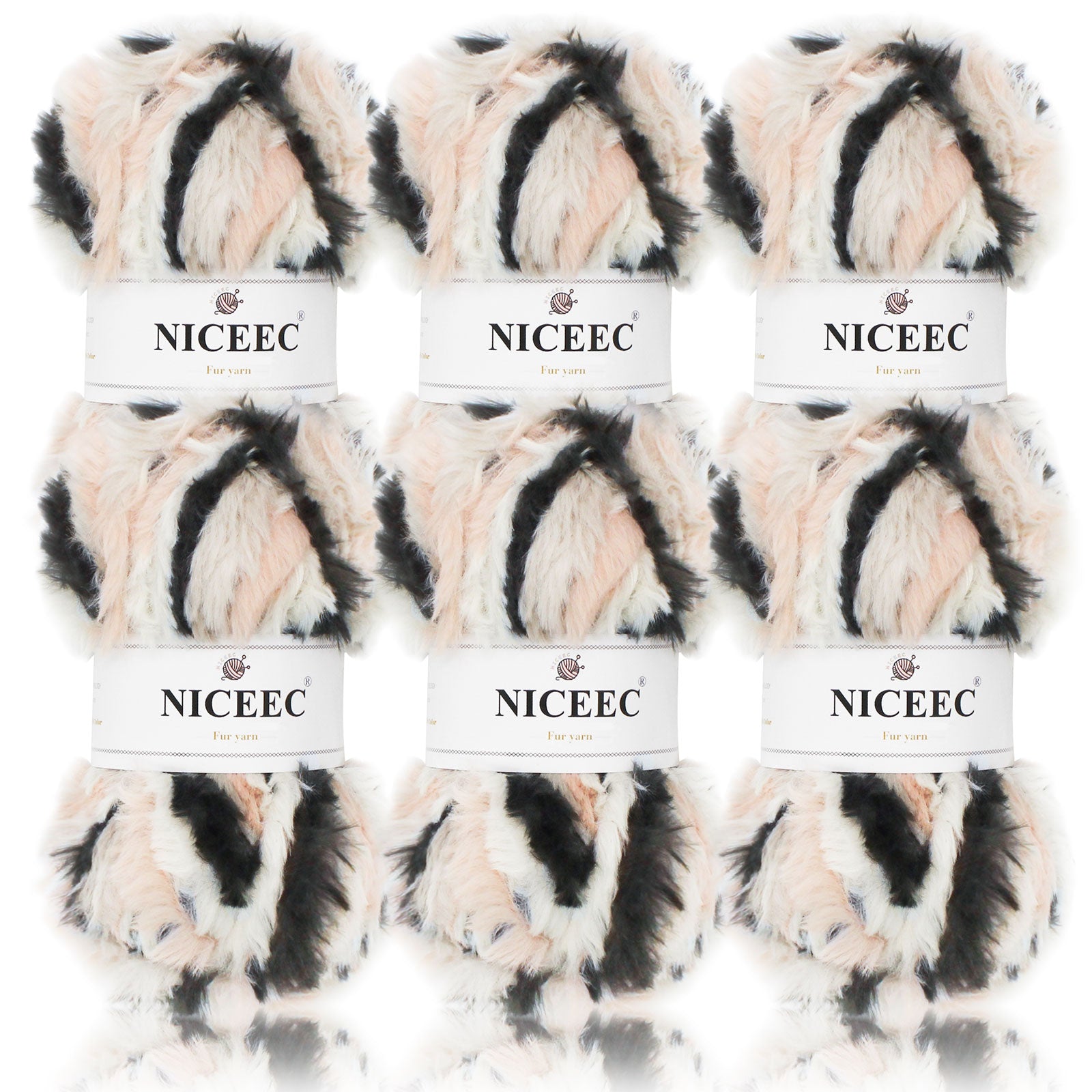 NICEEC 2 Skeins Super Soft Fur Yarn Chunky Fluffy Faux Fur Yarn Eyelash Yarn for Crochet Knit -Total Length 2×32m(2×35yds,50g×2)