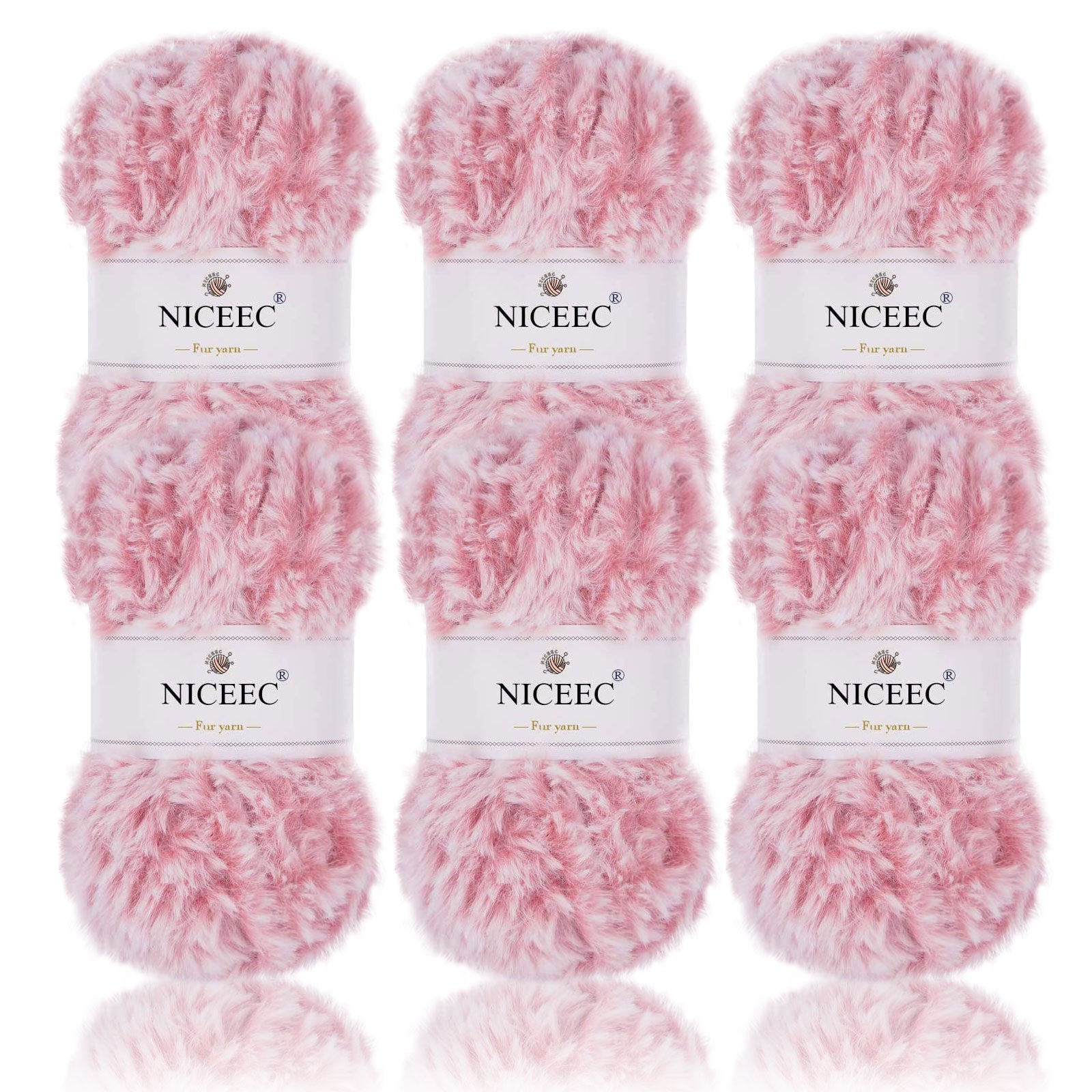 NICEEC 2 Skeins Super Soft Fur Yarn Chunky Fluffy Faux Fur Yarn Eyelash Yarn for Crochet Knit -Total Length 2×32m(2×35yds,50g×2)