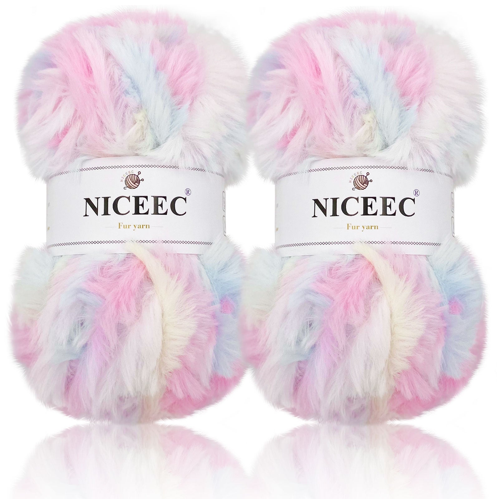 NICEEC 2 Skeins Super Soft Fur Yarn Chunky Fluffy Faux Fur Yarn Eyelash Yarn for Crochet Knit -Total Length 2×32m(2×35yds,50g×2)