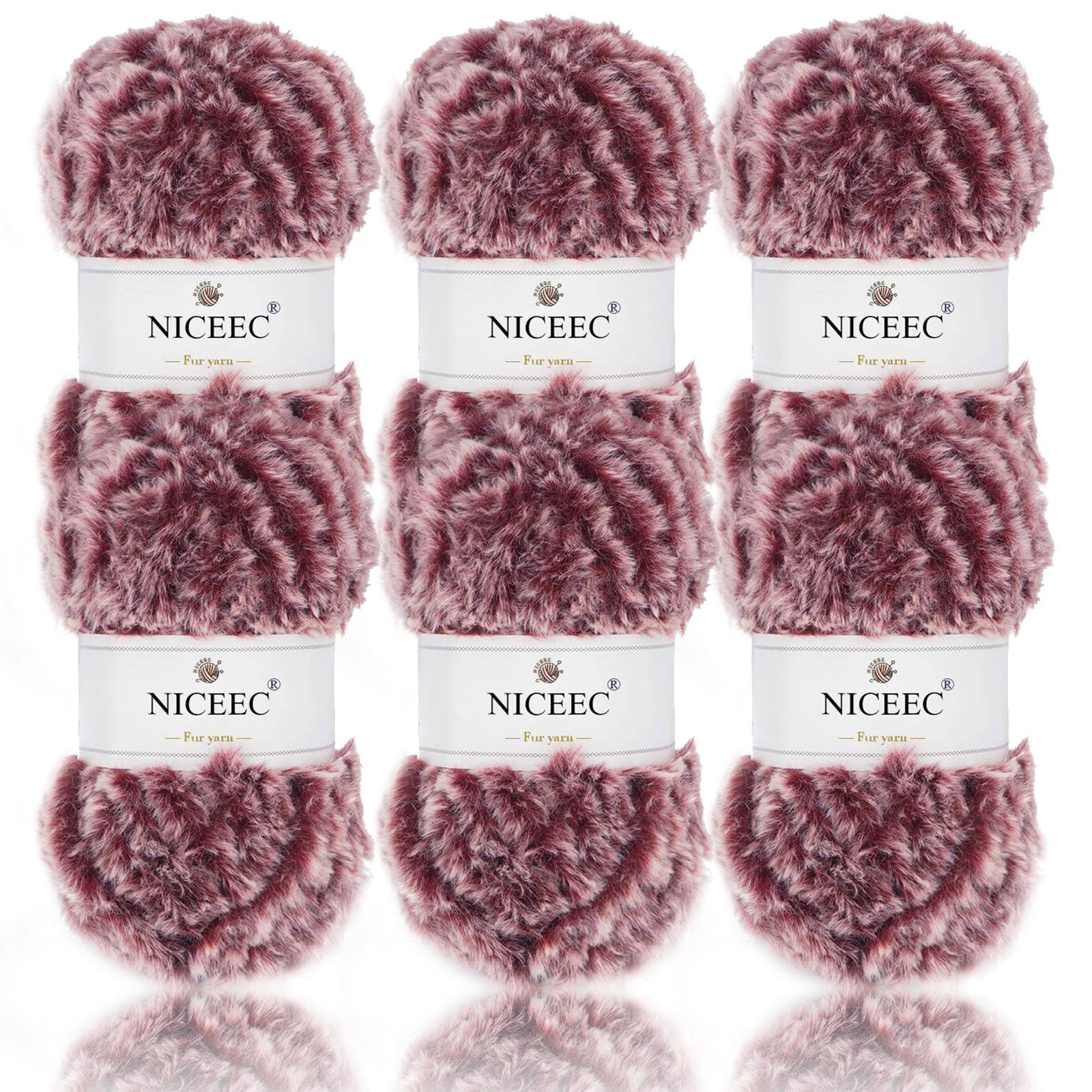 NICEEC 2 Skeins Super Soft Fur Yarn Chunky Fluffy Faux Fur Yarn Eyelash Yarn for Crochet Knit -Total Length 2×32m(2×35yds,50g×2)