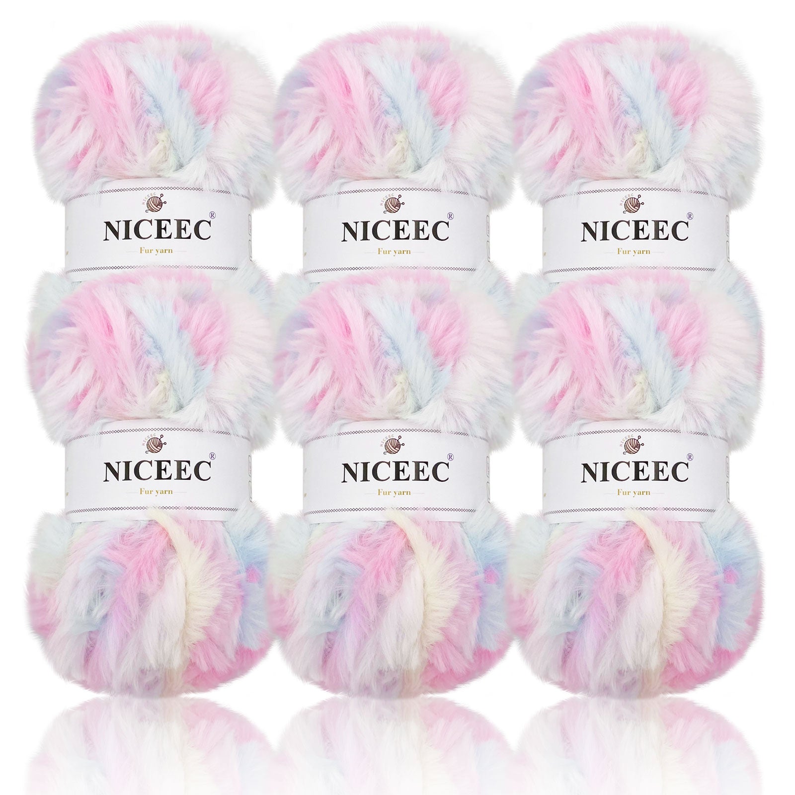 NICEEC 2 Skeins Super Soft Fur Yarn Chunky Fluffy Faux Fur Yarn Eyelash Yarn for Crochet Knit -Total Length 2×32m(2×35yds,50g×2)