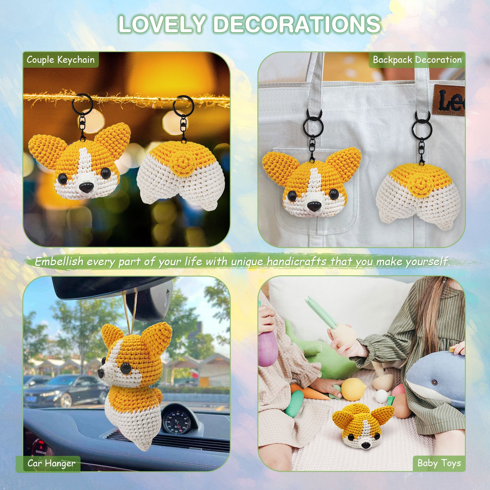 NICEEC Corgi Crochet Kit for Beginners Yarn Crochet Animal Kit for Starter Kits with Step-by-Step Video Tutorials for Adults and Kids