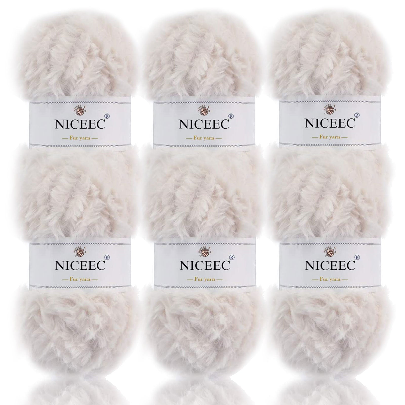NICEEC 2 Skeins Super Soft Fur Yarn Chunky Fluffy Faux Fur Yarn Eyelash Yarn for Crochet Knit -Total Length 2×32m(2×35yds,50g×2)