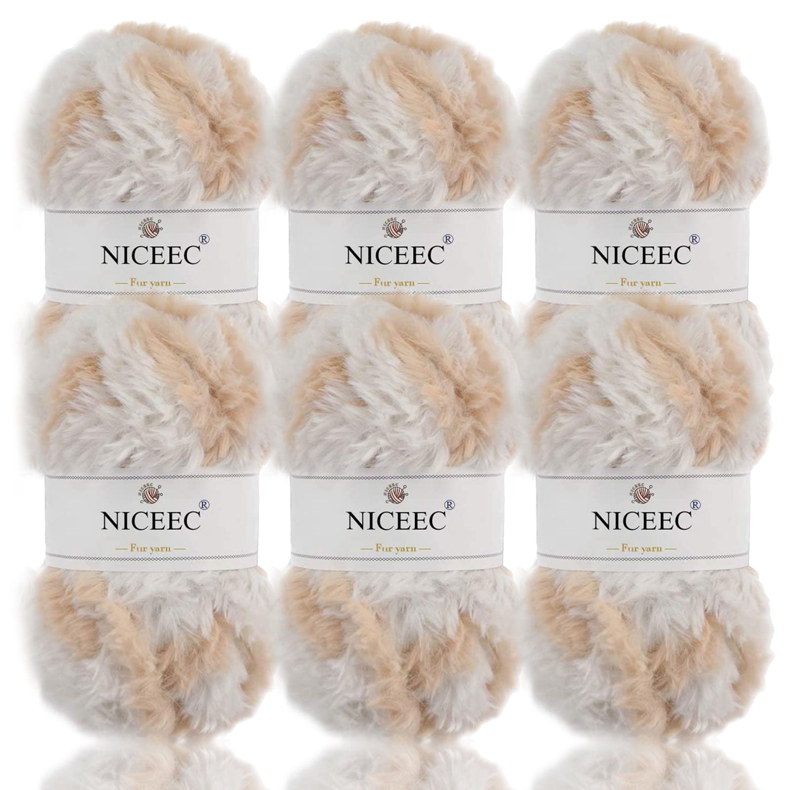 NICEEC 2 Skeins Super Soft Fur Yarn Chunky Fluffy Faux Fur Yarn Eyelash Yarn for Crochet Knit -Total Length 2×32m(2×35yds,50g×2)