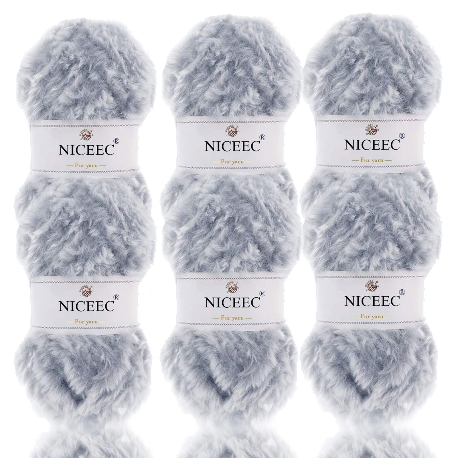 NICEEC 2 Skeins Super Soft Fur Yarn Chunky Fluffy Faux Fur Yarn Eyelash Yarn for Crochet Knit -Total Length 2×32m(2×35yds,50g×2)