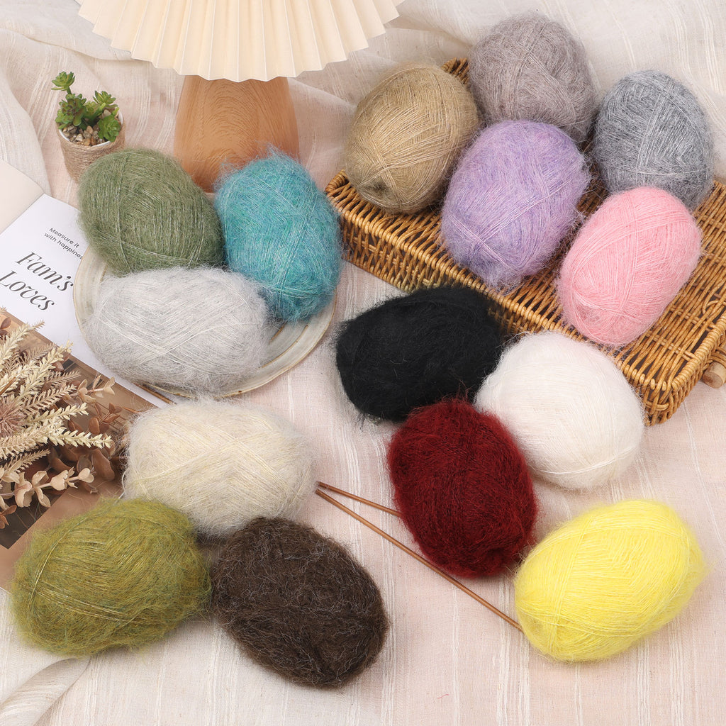 NICEEC 2 Skeins Long Pile Mohair Yarn, Fluffy & Fuzzy, Luxurious & Thin, Slik Wool Blend Yarn for Crochet & Knitting