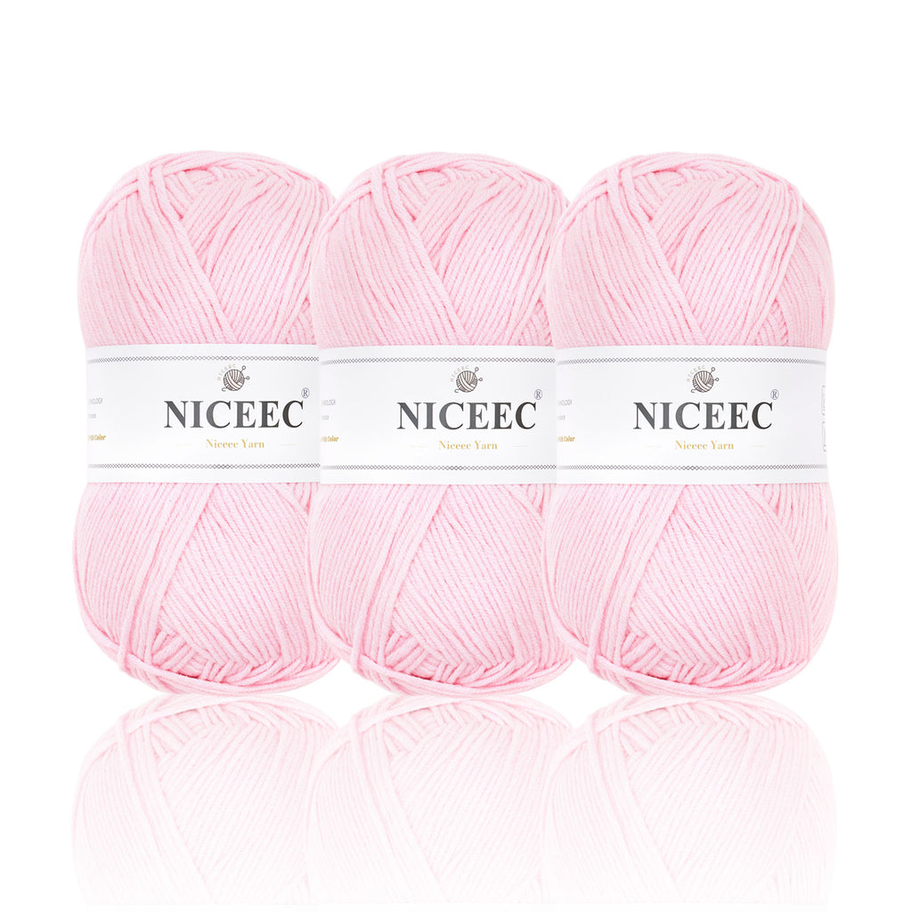NICEEC 3 Skeins Soft Cotton Yarn 5ply Baby Cotton Yarn for Knitting Crochet Baby Weight Yarn Cotton Blend Yarn Total Length 3×220m(3×240 yds,100g×3)