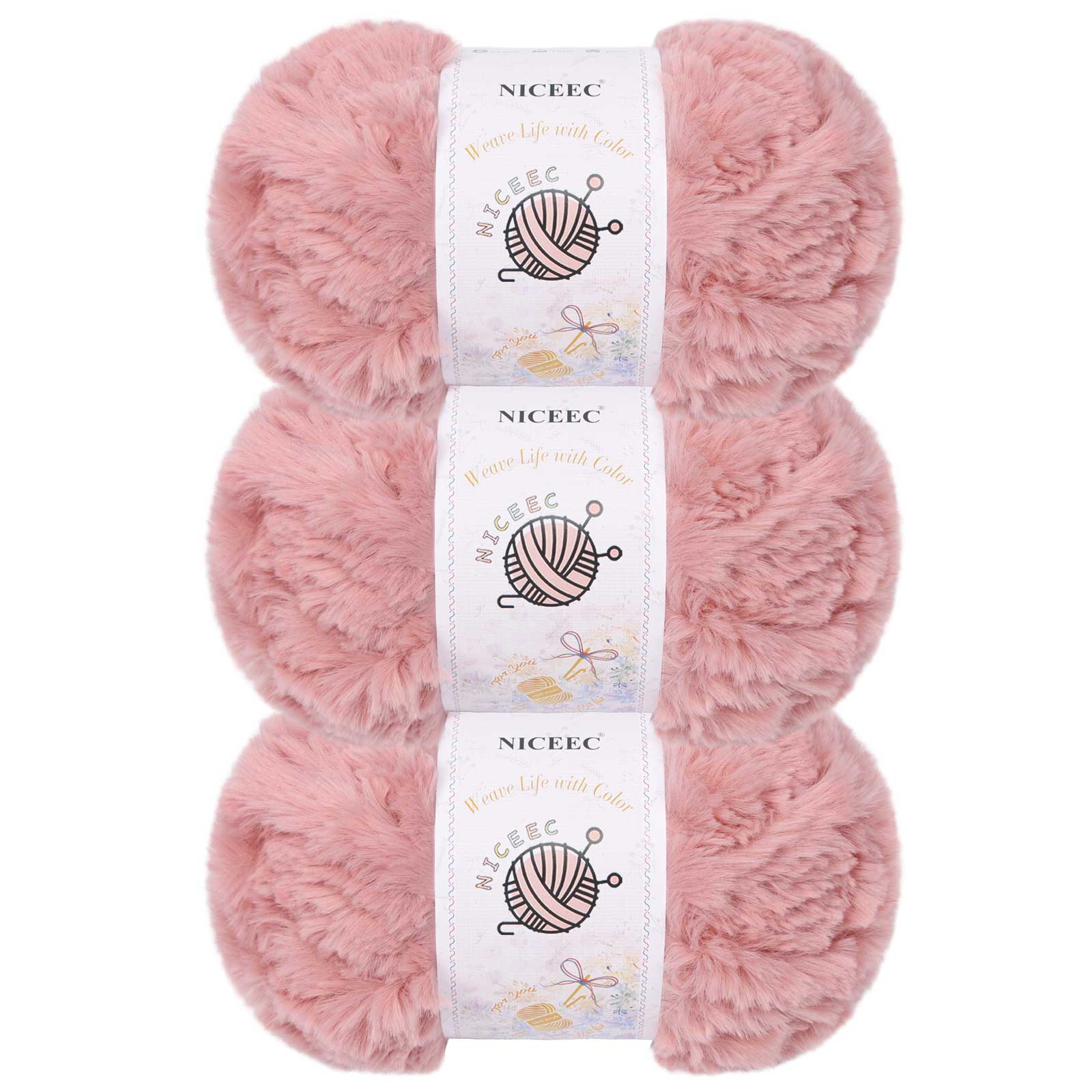 NICEEC 3 Skeins Chunky Fur Yarn - Super Soft Faux Fur, Fluffy & Fuzzy, Eyelash Yarn for Crochet & Knitting (84yds/15.9oz)