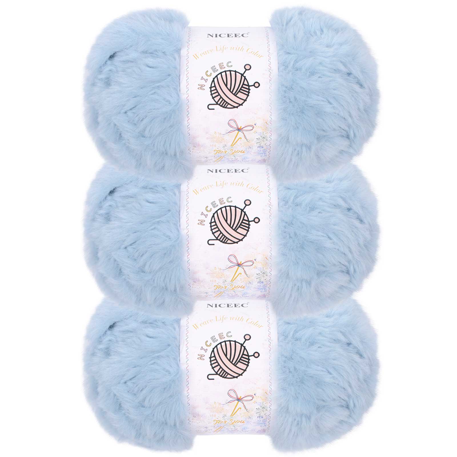 NICEEC 3 Skeins Chunky Fur Yarn - Super Soft Faux Fur, Fluffy & Fuzzy, Eyelash Yarn for Crochet & Knitting (84yds/15.9oz)