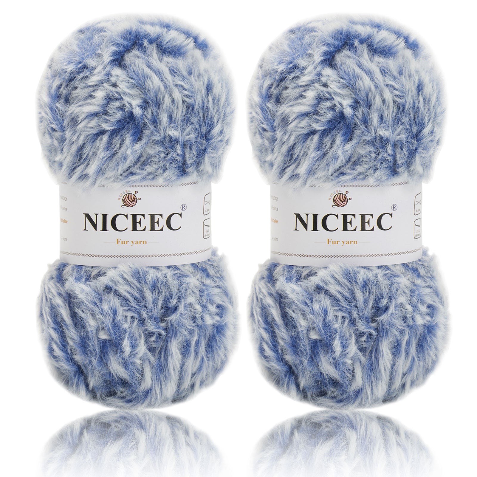 NICEEC 2 Skeins Super Soft Fur Yarn Chunky Fluffy Faux Fur Yarn Eyelash Yarn for Crochet Knit -Total Length 2×32m(2×35yds,50g×2)-Cream White