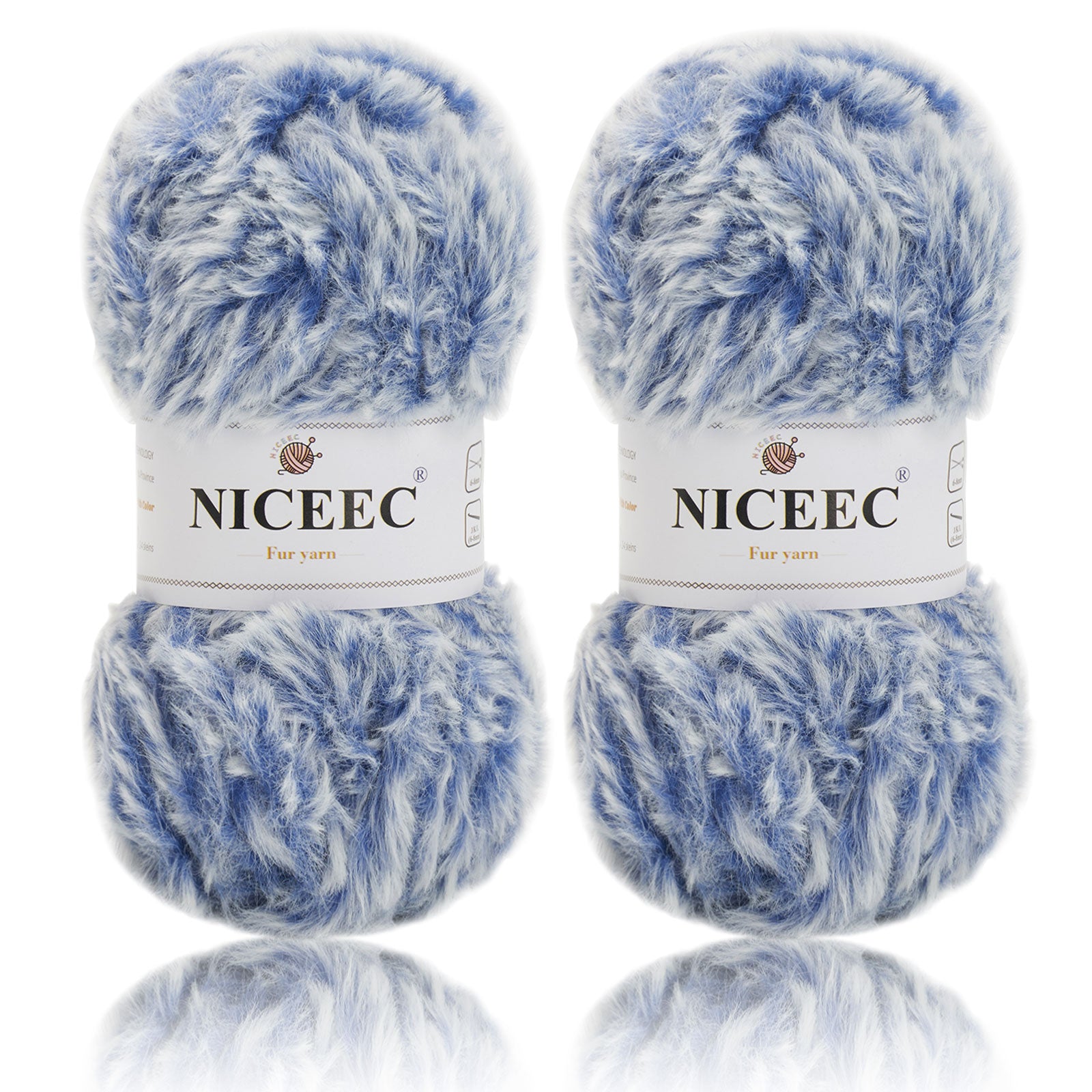 NICEEC 2 Skeins Super Soft Fur Yarn Chunky Fluffy Faux Fur Yarn Eyelash Yarn for Crochet Knit -Total Length 2×32m(2×35yds,50g×2)