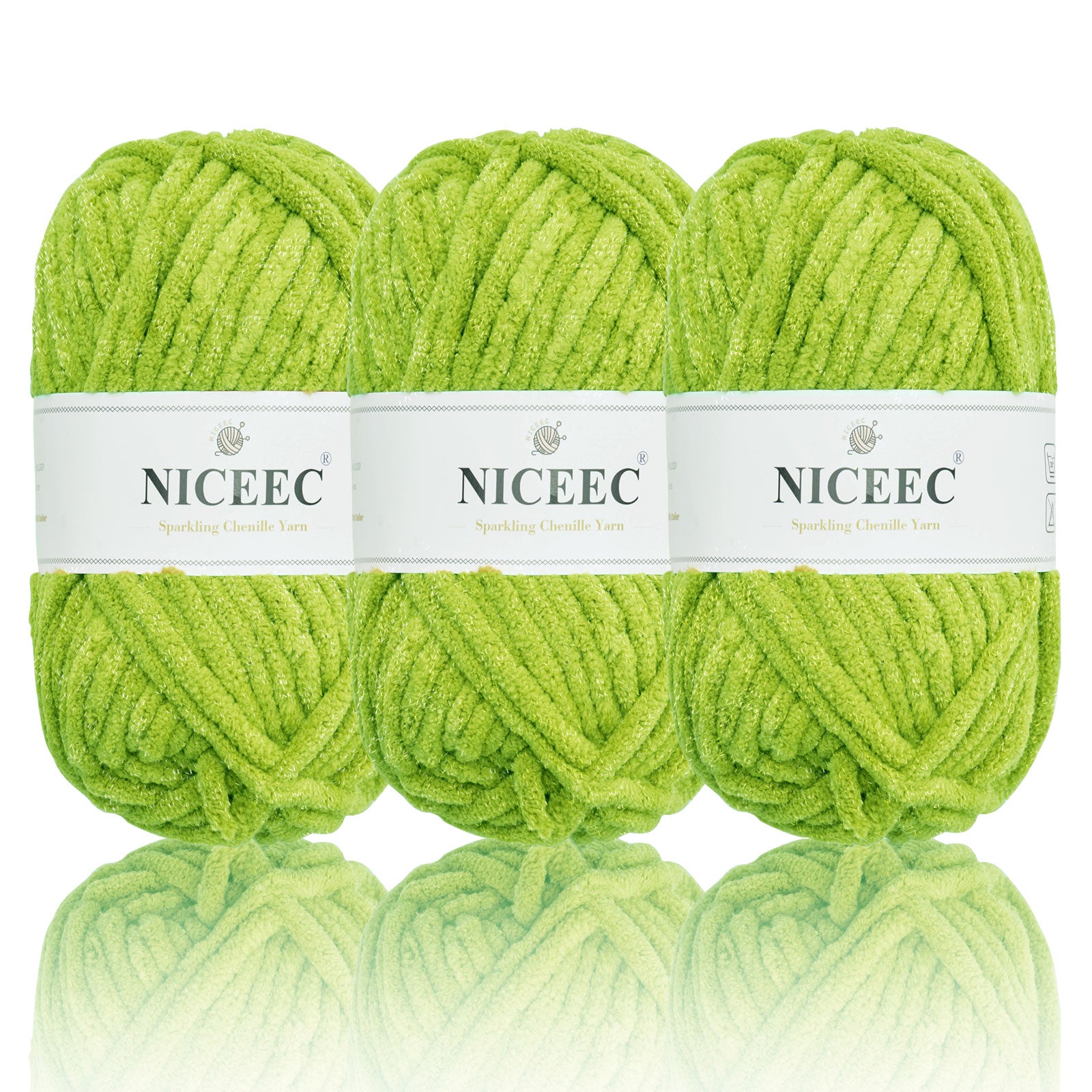 NICEEC 3 Skeins Sparkling Chenille Yarn Soft Yarn for Crochet Knitting Blanket Yarn DIY Craft Yarn for Blanket-Total Length 3×50m(3×55yds,100g×3)