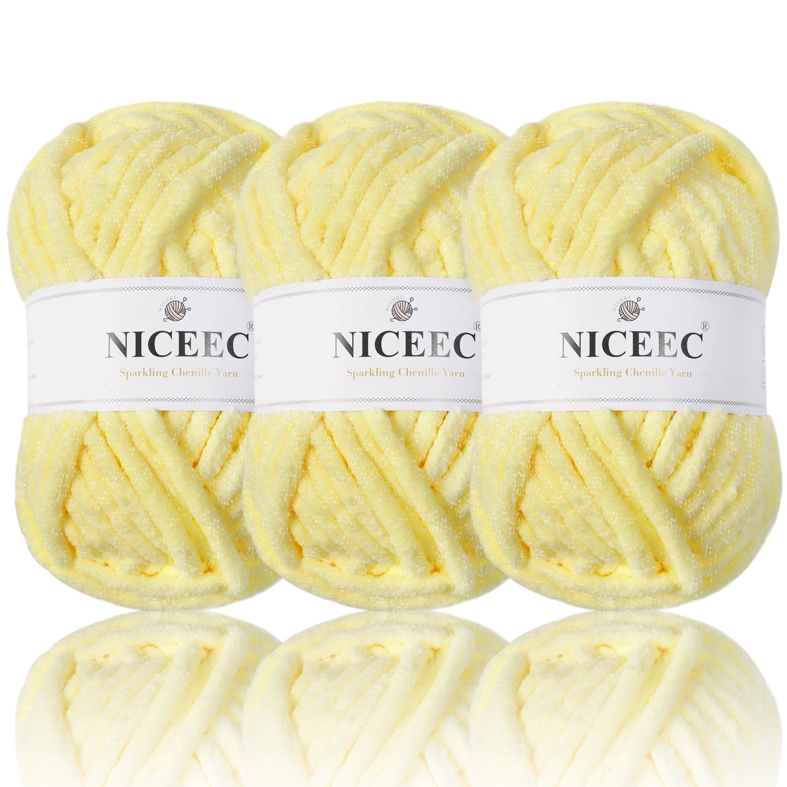 NICEEC 3 Skeins Sparkling Chenille Yarn Soft Yarn for Crochet Knitting Blanket Yarn DIY Craft Yarn for Blanket-Total Length 3×50m(3×55yds,100g×3)