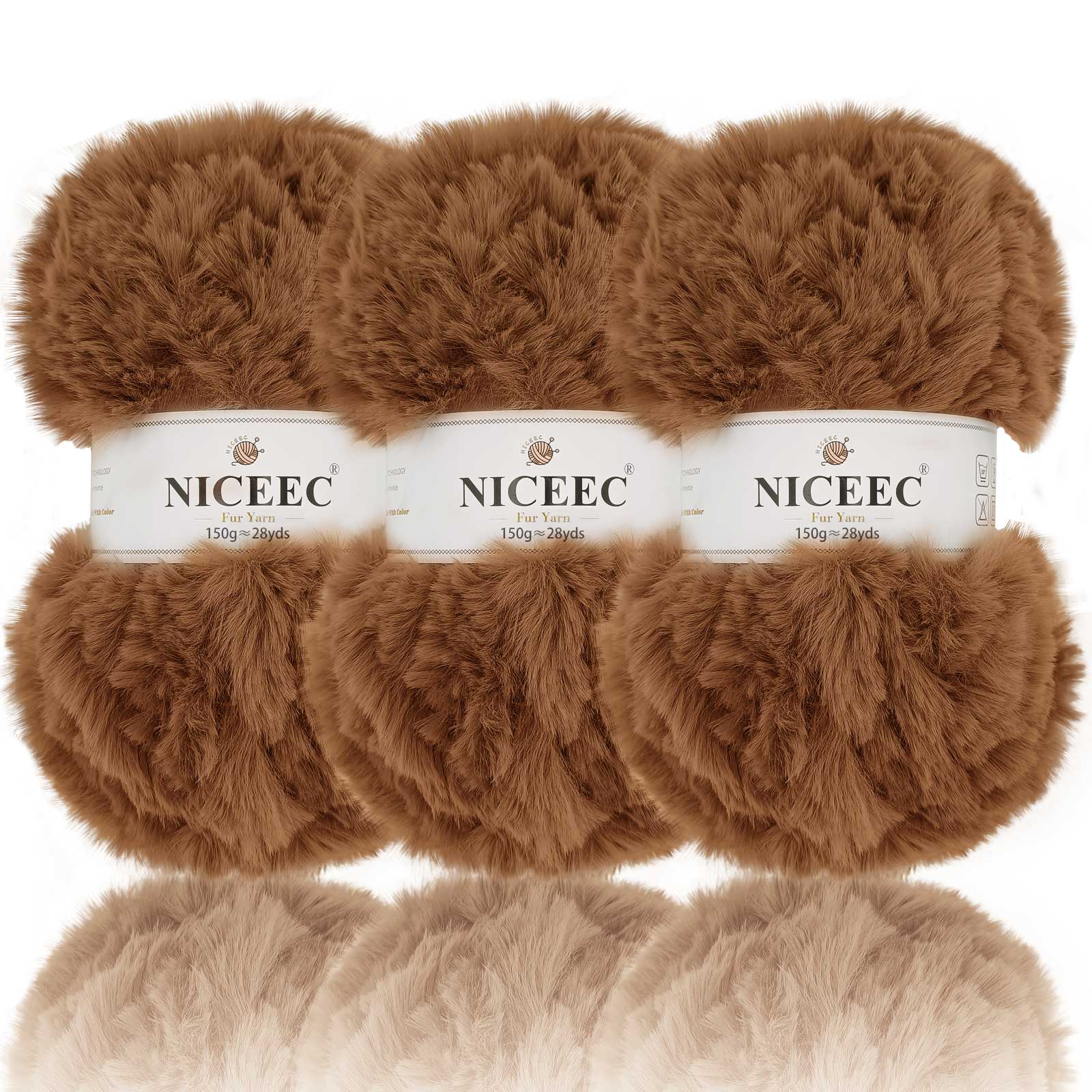 NICEEC 3 Skeins Chunky Fur Yarn - Super Soft Faux Fur, Fluffy & Fuzzy, Eyelash Yarn for Crochet & Knitting (84yds/15.9oz)