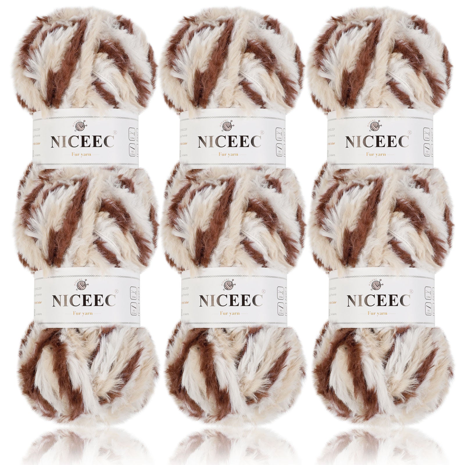NICEEC 2 Skeins Super Soft Fur Yarn Chunky Fluffy Faux Fur Yarn Eyelash Yarn for Crochet Knit -Total Length 2×32m(2×35yds,50g×2)