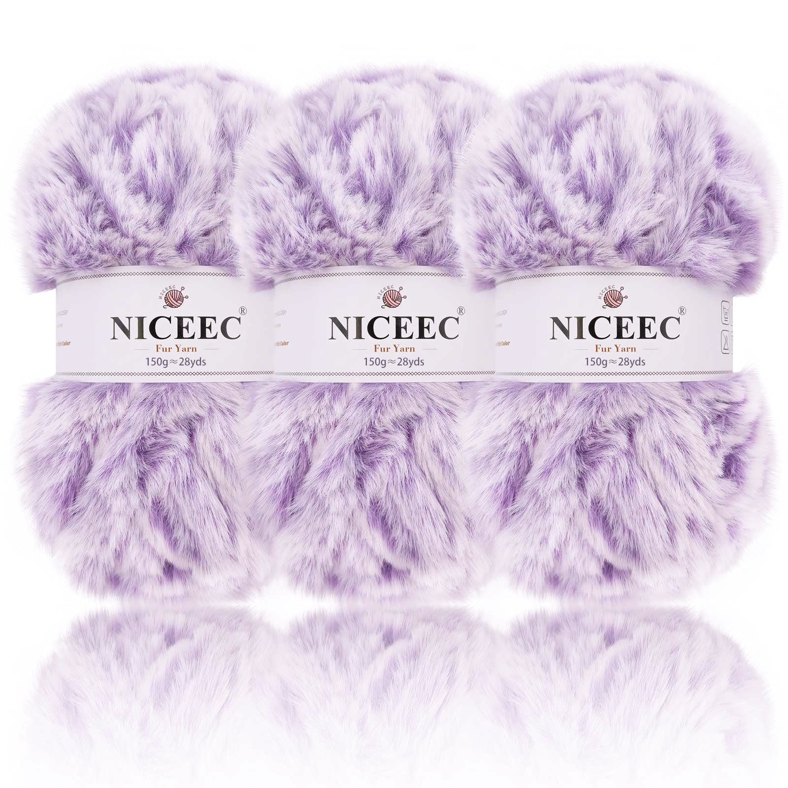 NICEEC 3 Skeins Chunky Fur Yarn - Super Soft Faux Fur, Fluffy & Fuzzy, Eyelash Yarn for Crochet & Knitting (84yds/15.9oz)