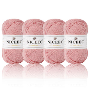 NICEEC 4 Skeins Soft Baby Yarn 100% Cotton Yarn for Crochet Knitting 4 Ply Yarn Blanket Yarn for DIY Craft Fingering Weight Yarn Total Length 4×175yds/4×50g