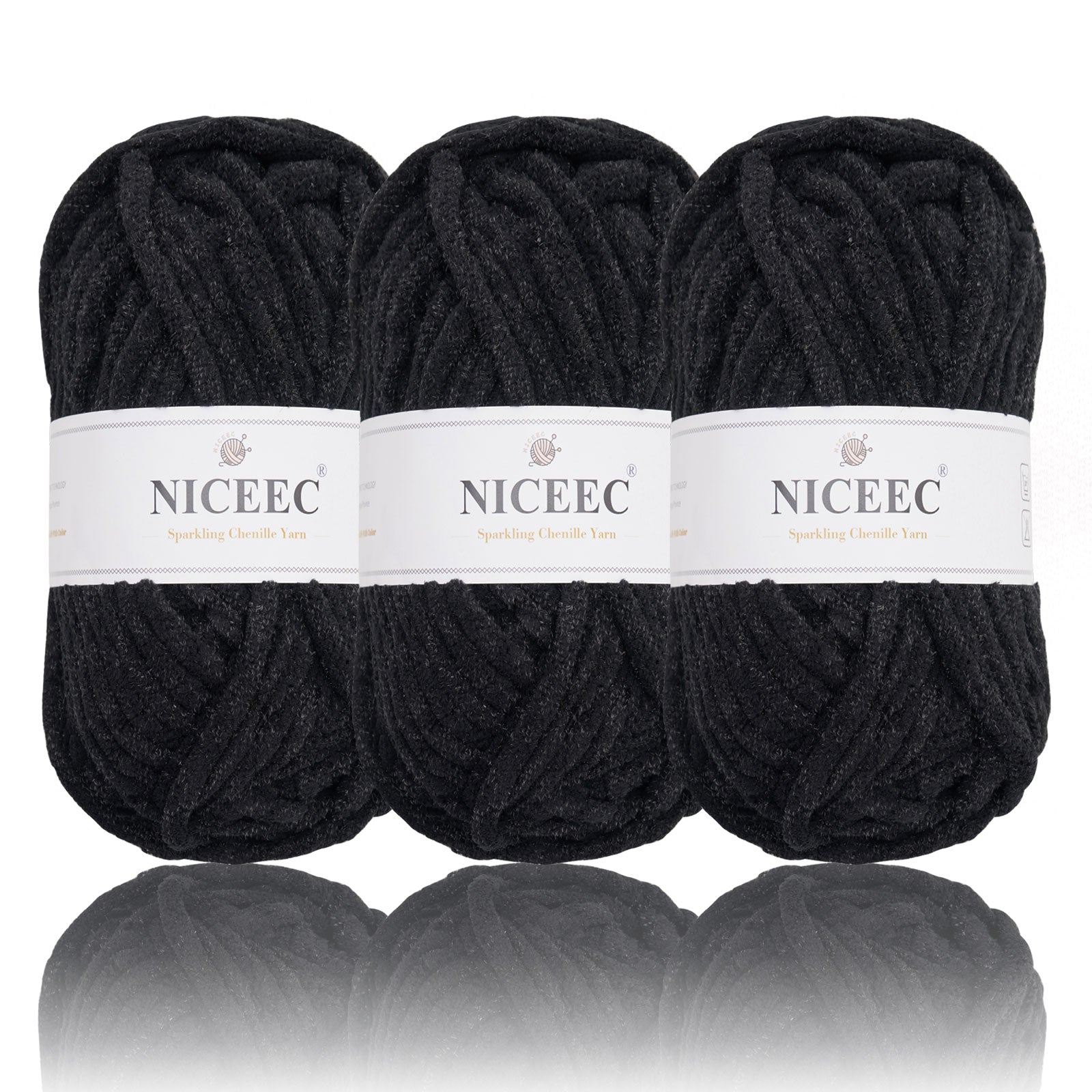 NICEEC 3 Skeins Sparkling Chenille Yarn Soft Yarn for Crochet Knitting Blanket Yarn DIY Craft Yarn for Blanket-Total Length 3×50m(3×55yds,100g×3)