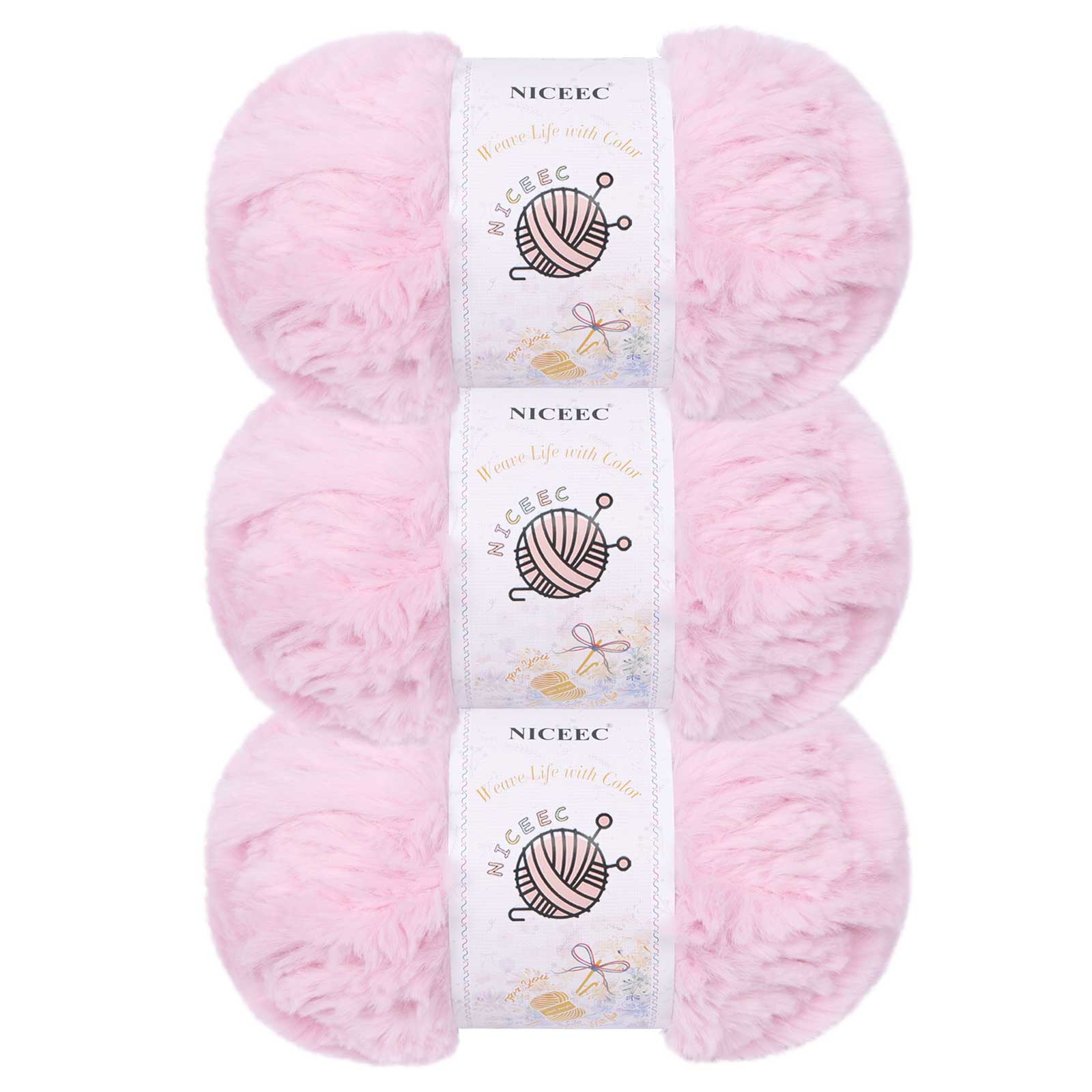 NICEEC 3 Skeins Chunky Fur Yarn - Super Soft Faux Fur, Fluffy & Fuzzy, Eyelash Yarn for Crochet & Knitting (84yds/15.9oz)