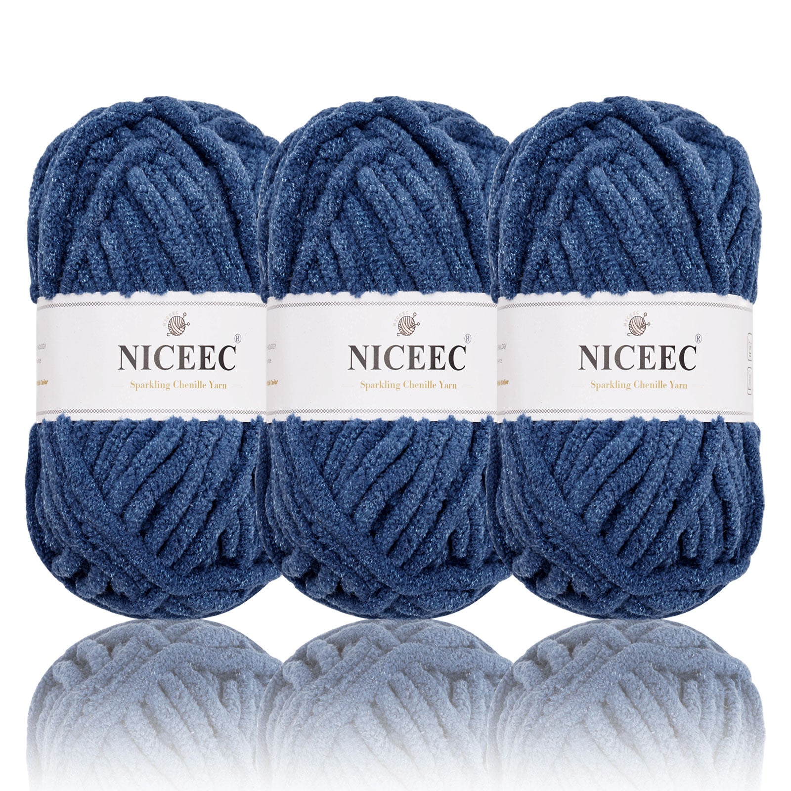 NICEEC 3 Skeins Sparkling Chenille Yarn Soft Yarn for Crochet Knitting Blanket Yarn DIY Craft Yarn for Blanket-Total Length 3×50m(3×55yds,100g×3)