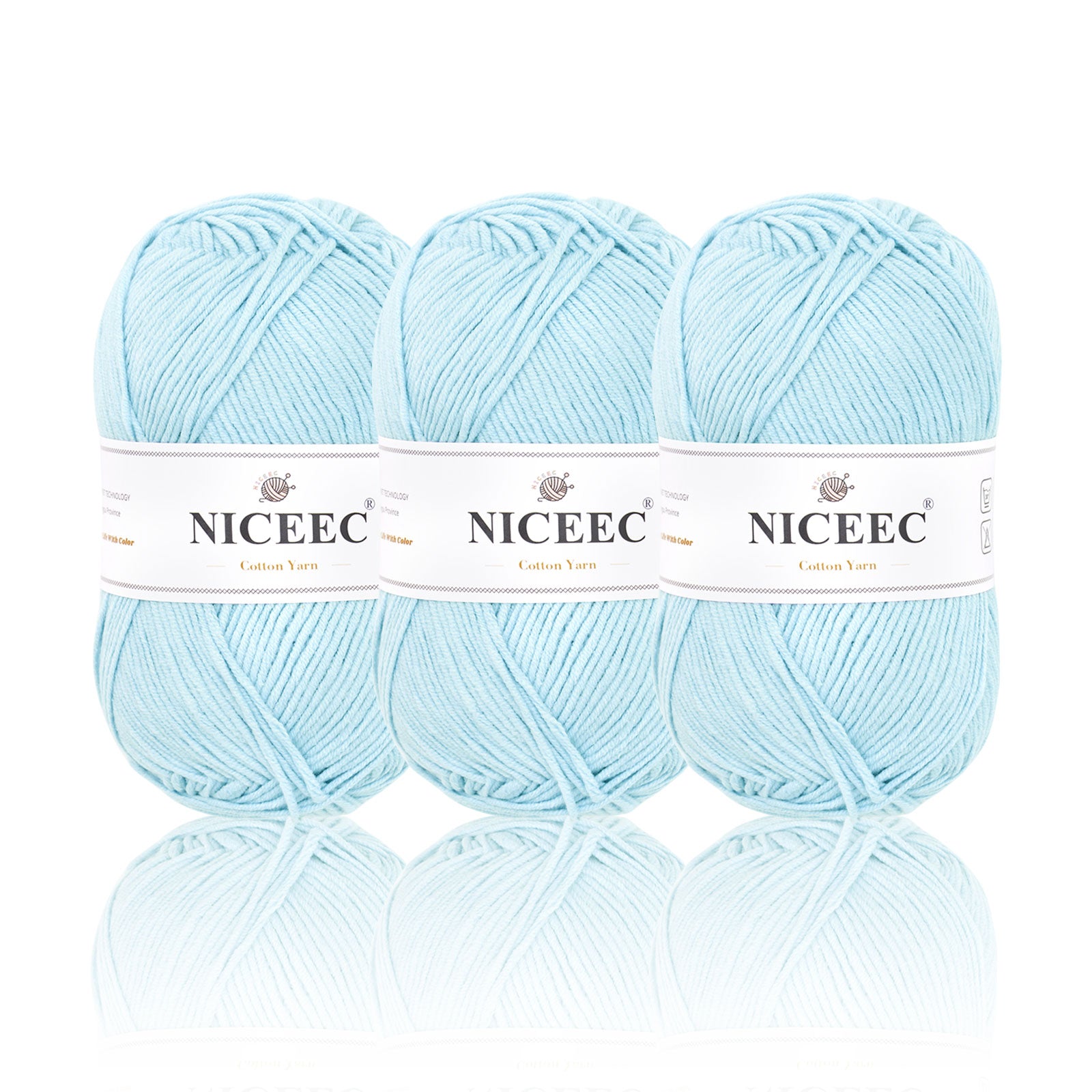 NICEEC 3 Skeins Soft Cotton Yarn 5ply Baby Cotton Yarn for Knitting Crochet Baby Weight Yarn Cotton Blend Yarn Total Length 3×220m(3×240 yds,100g×3)