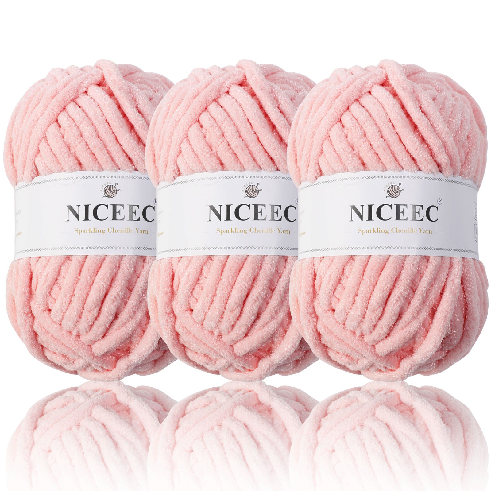 NICEEC 3 Skeins Sparkling Chenille Yarn Soft Yarn for Crochet Knitting Blanket Yarn DIY Craft Yarn for Blanket-Total Length 3×50m(3×55yds,100g×3)