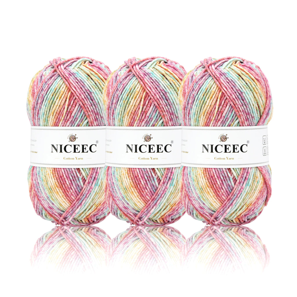 NICEEC 3 Skeins Soft Cotton Yarn 5ply Baby Cotton Yarn for Knitting Crochet Baby Weight Yarn Cotton Blend Yarn Total Length 3×220m(3×240 yds,100g×3)