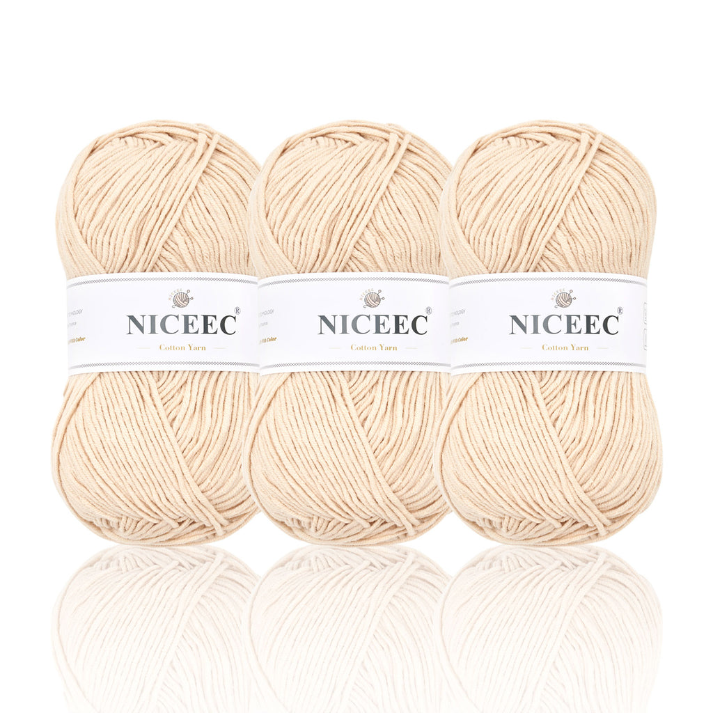 NICEEC 3 Skeins Soft Cotton Yarn 5ply Baby Cotton Yarn for Knitting Crochet Baby Weight Yarn Cotton Blend Yarn Total Length 3×220m(3×240 yds,100g×3)
