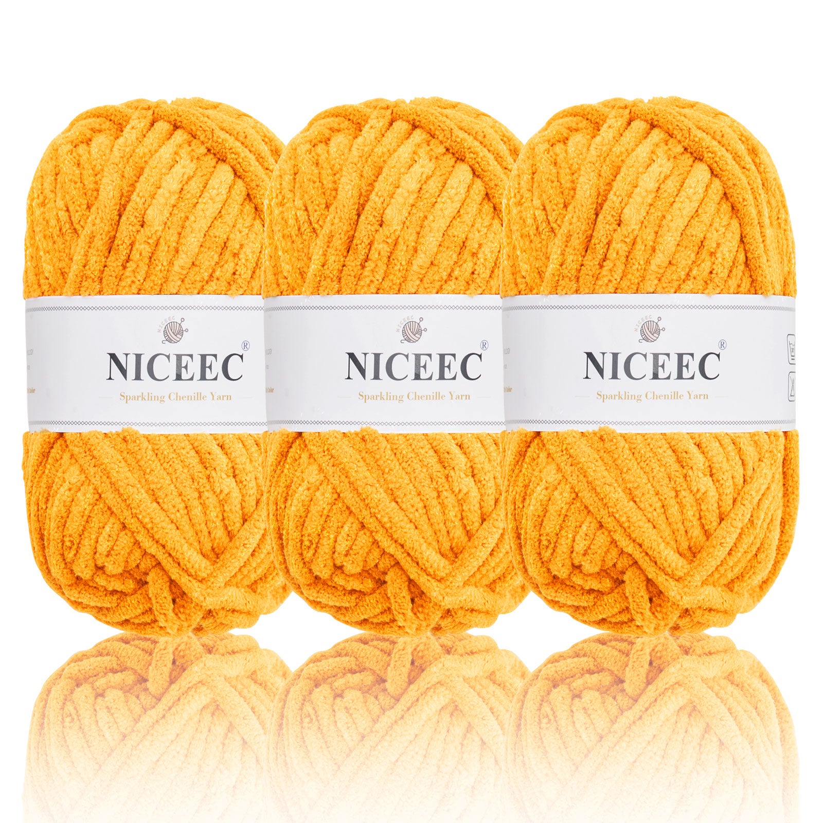 NICEEC 3 Skeins Sparkling Chenille Yarn Soft Yarn for Crochet Knitting Blanket Yarn DIY Craft Yarn for Blanket-Total Length 3×50m(3×55yds,100g×3)