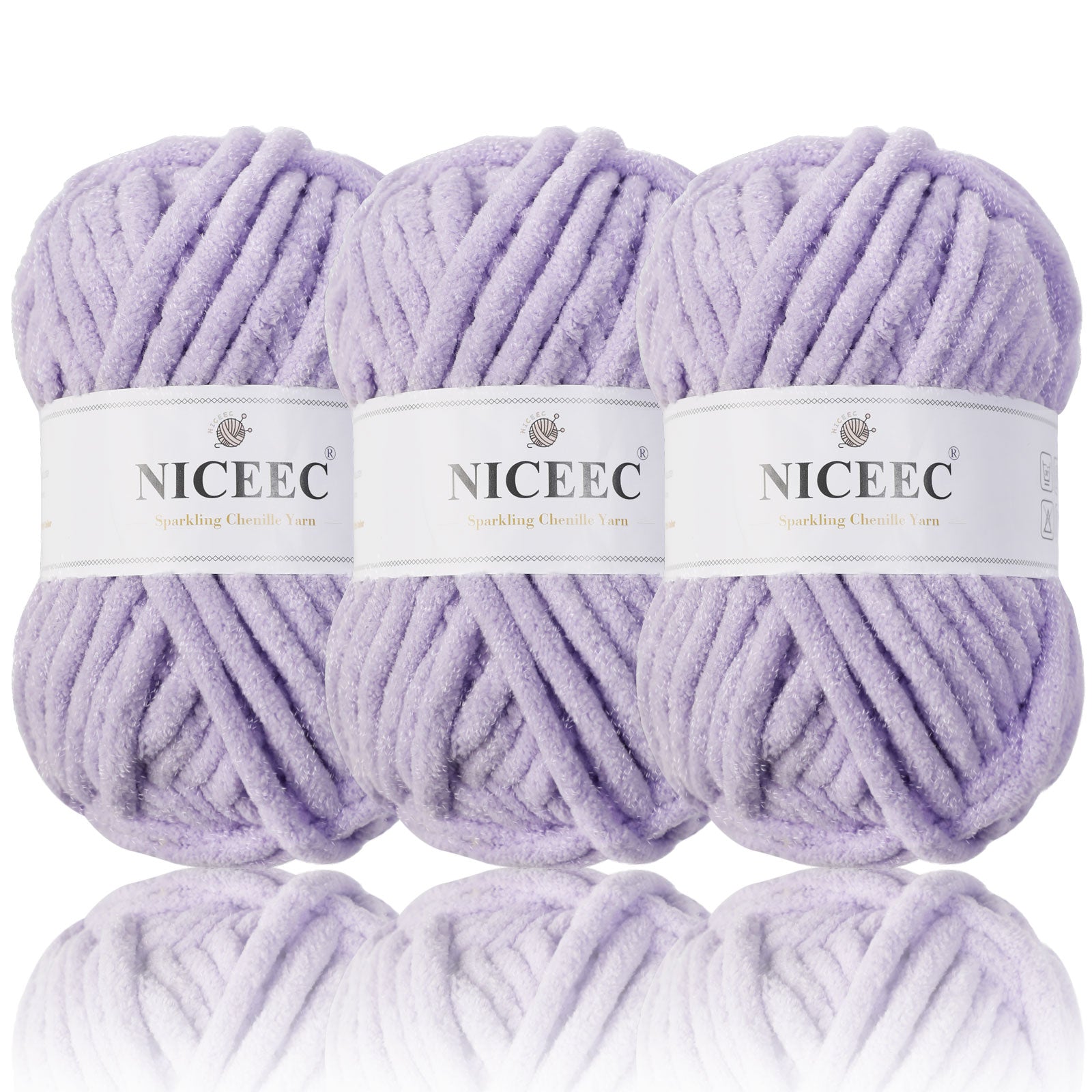 NICEEC 3 Skeins Sparkling Chenille Yarn Soft Yarn for Crochet Knitting Blanket Yarn DIY Craft Yarn for Blanket-Total Length 3×50m(3×55yds,100g×3)