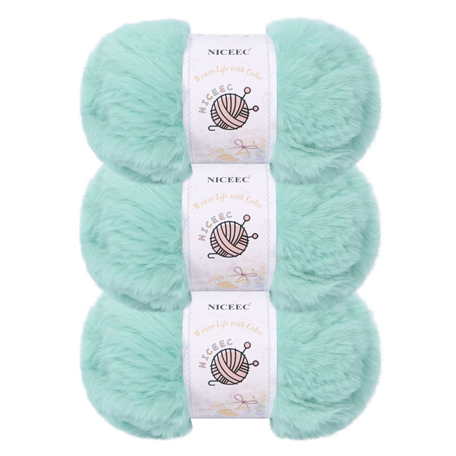 NICEEC 3 Skeins Chunky Fur Yarn - Super Soft Faux Fur, Fluffy & Fuzzy, Eyelash Yarn for Crochet & Knitting (84yds/15.9oz)