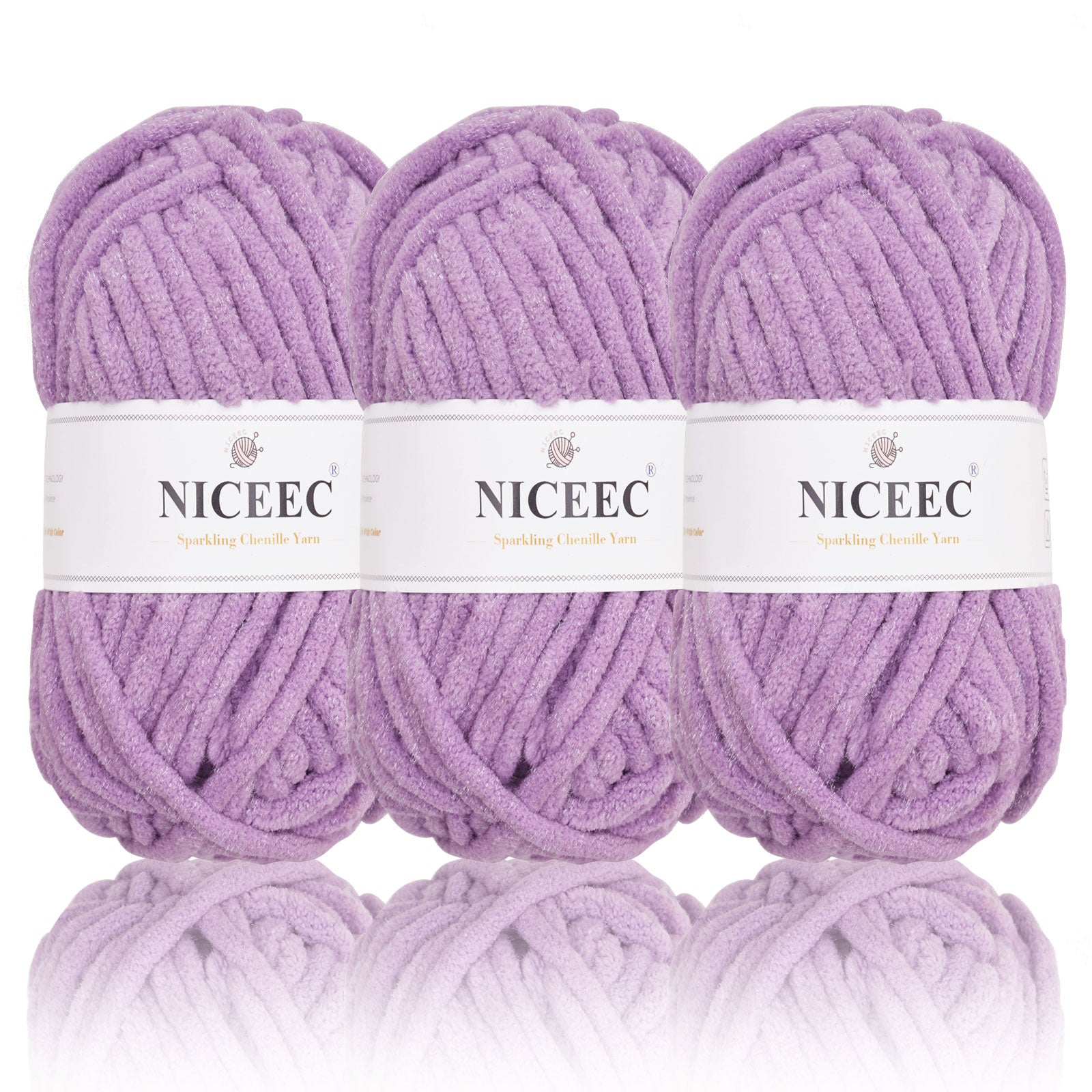 NICEEC 3 Skeins Sparkling Chenille Yarn Soft Yarn for Crochet Knitting Blanket Yarn DIY Craft Yarn for Blanket-Total Length 3×50m(3×55yds,100g×3)