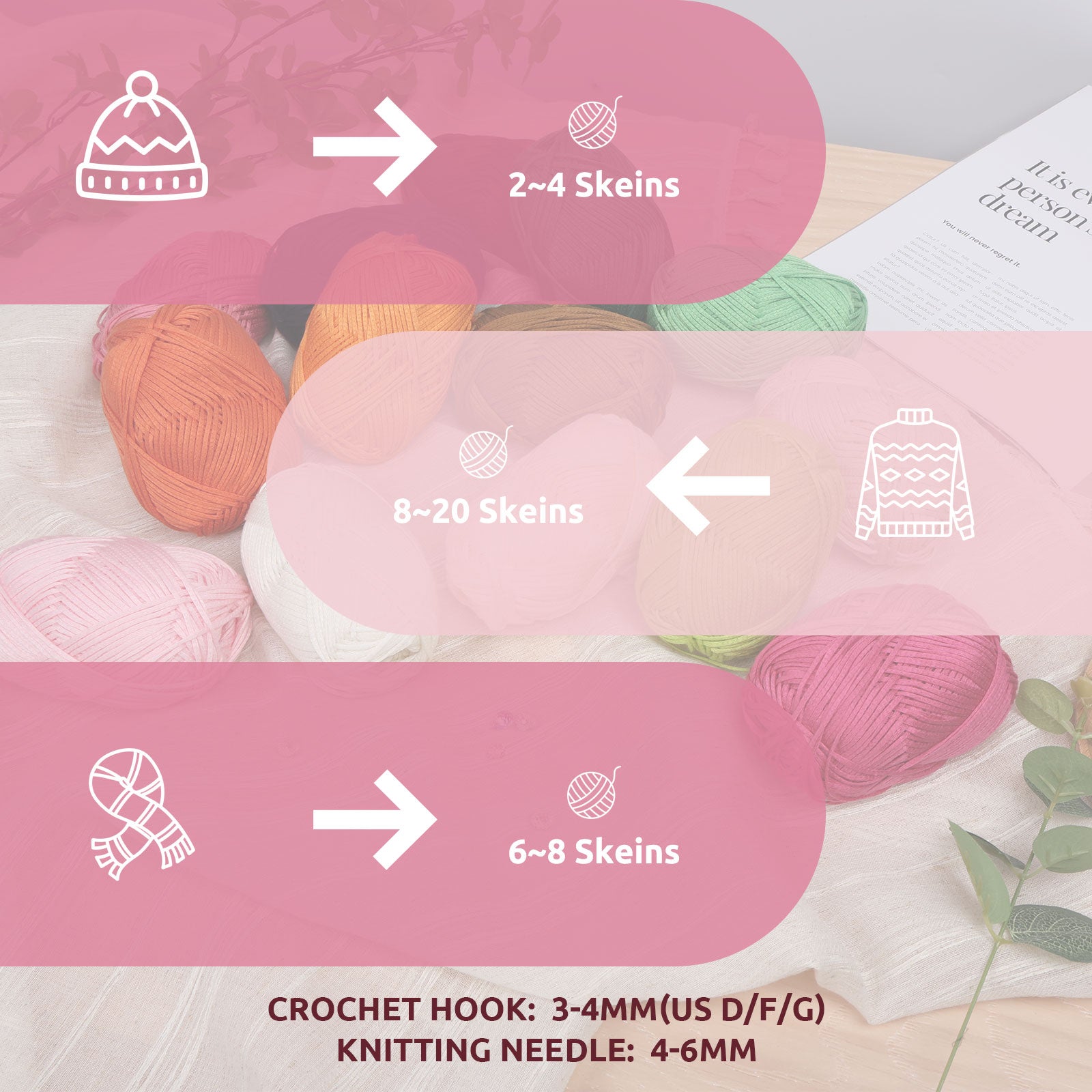 NICEEC 4 Skeins Soft Tube Yarn, 100% Acrylic, Easy Crochet & Knitting, Beginner Friendly, DIY Craft Yarn