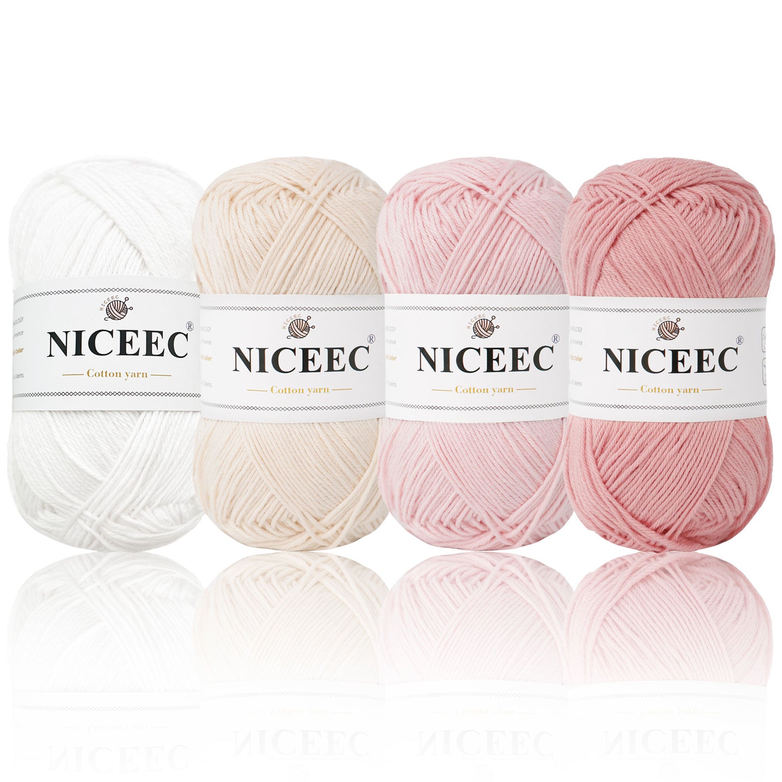 NICEEC 4 Skeins Soft Baby Yarn 100% Cotton Yarn for Crochet Knitting 4 Ply Yarn Blanket Yarn for DIY Craft Fingering Weight Yarn Total Length 4×175yds/4×50g